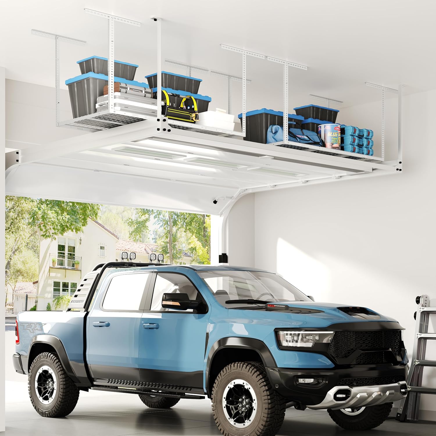 Thumbnail 1 de FLEXIMOUNTS 3x6 Overhead Garage Storage Adjustable Ceiling Rack (White) — 72" x 36" x 22–40