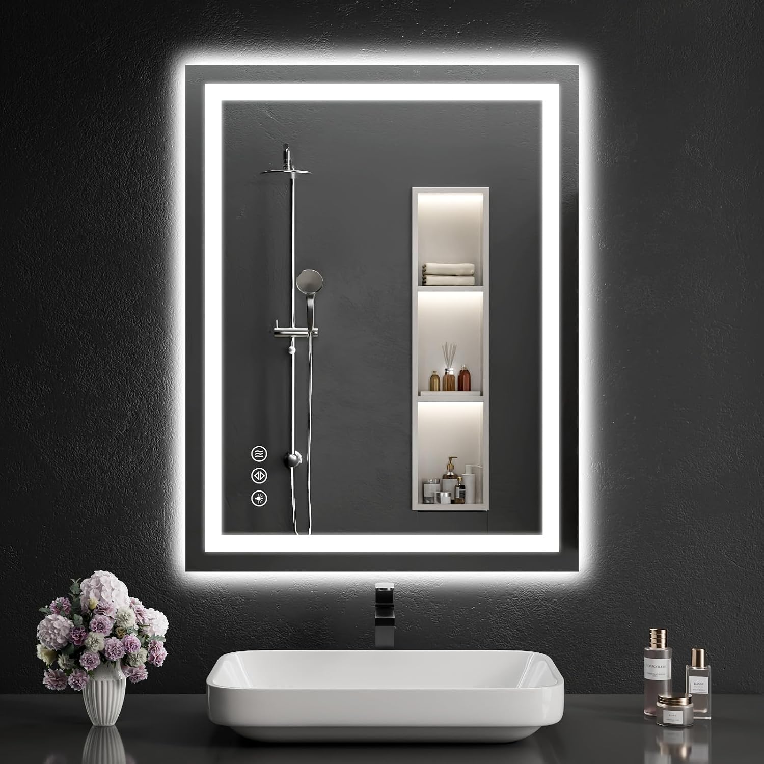 Detalle de LED Bathroom Mirrors 28"x36" with Front & Backlit Lighting, Anti-Fog, Dimmable 3-Color Temperatures