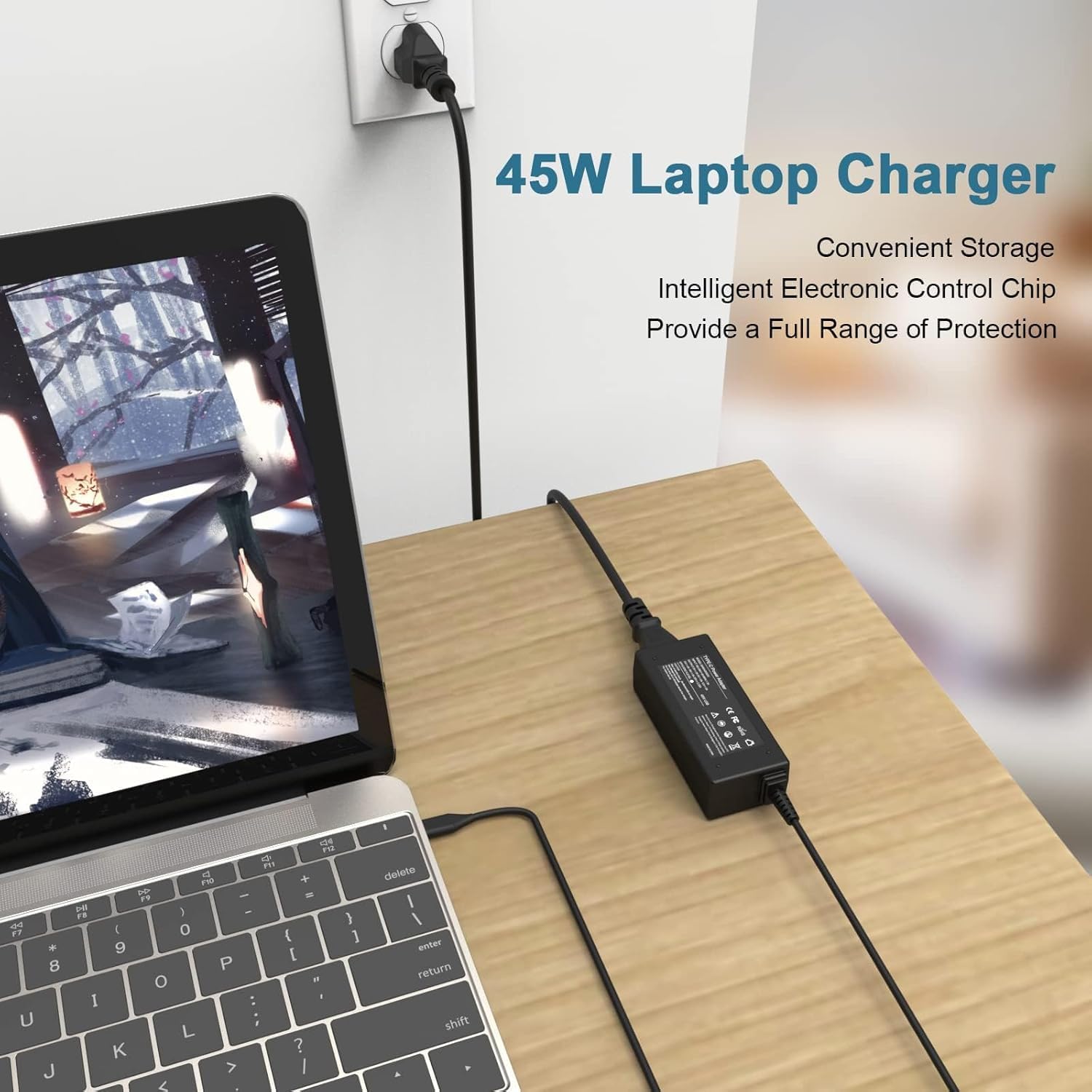 Detalle de Byprlvps Universal 45W Chromebook Charger USB C – UK Compatibility, 5V–20V Fast Charge