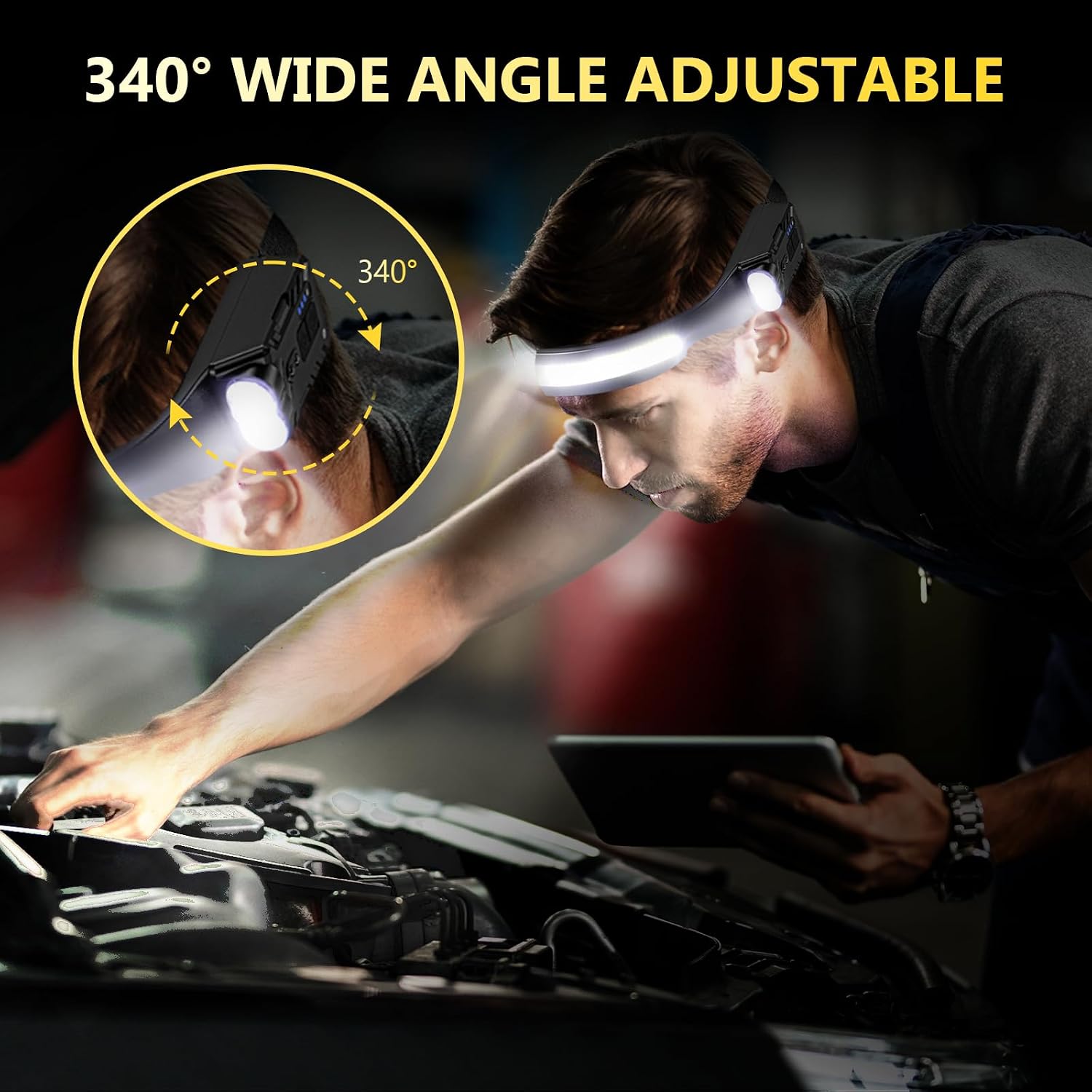 Detalle de Diboniur Head Torch Rechargeable with Motion Sensor, 8 Lighting Modes & IPX4