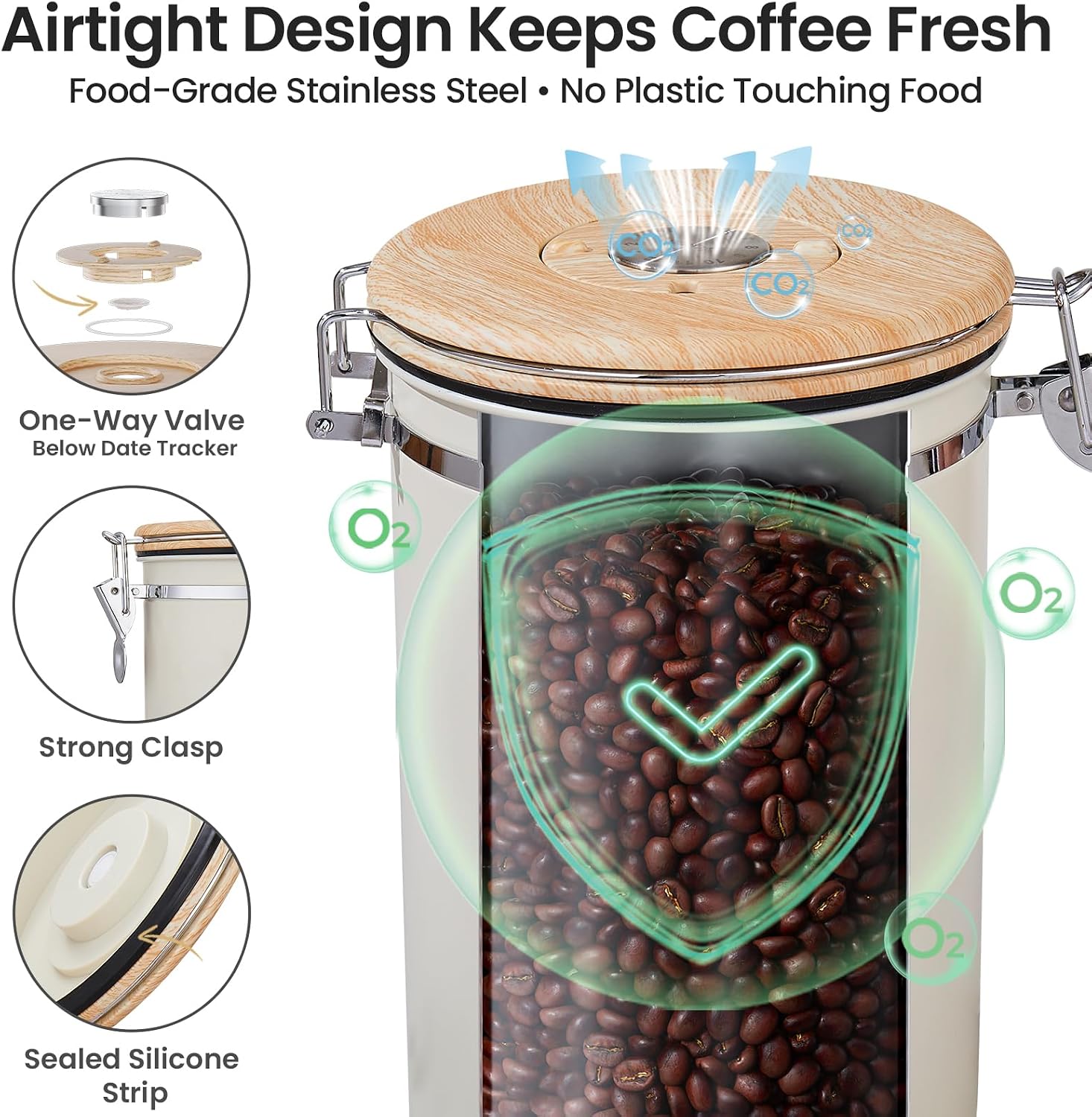 Detalle 2 de Veken 39 OZ Coffee Canister airtight storage