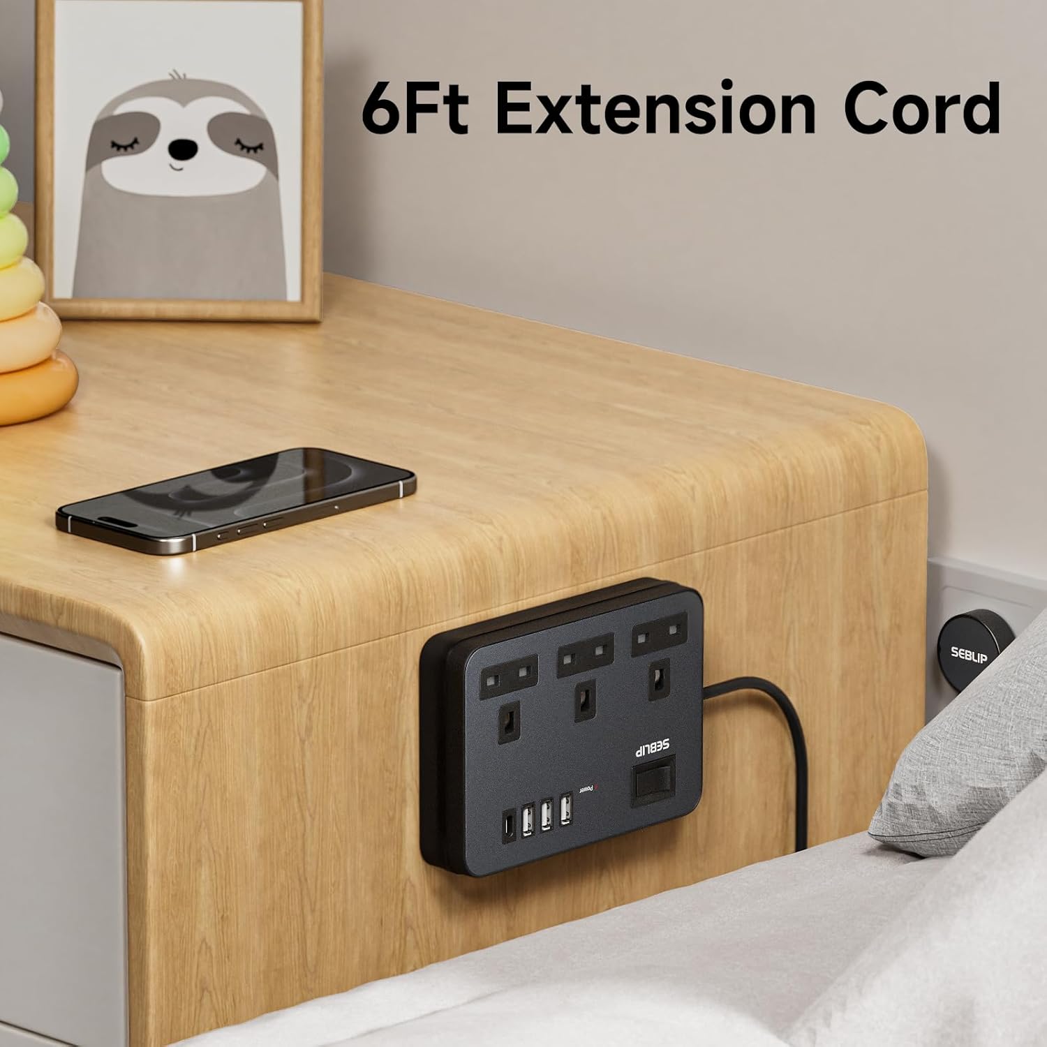 Thumbnail 5 de Extension Lead with 4 USB Slots, 3-Way Plug Power Strip with Switches – 5m Black