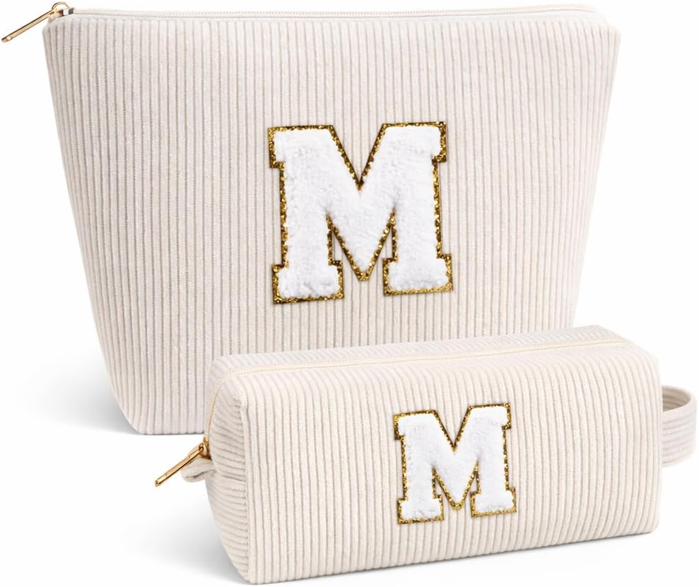 Detalle de Giftota 2er Set personalisierte Kosmetiktaschen aus Cord – A–Z Schminktaschen für Damen