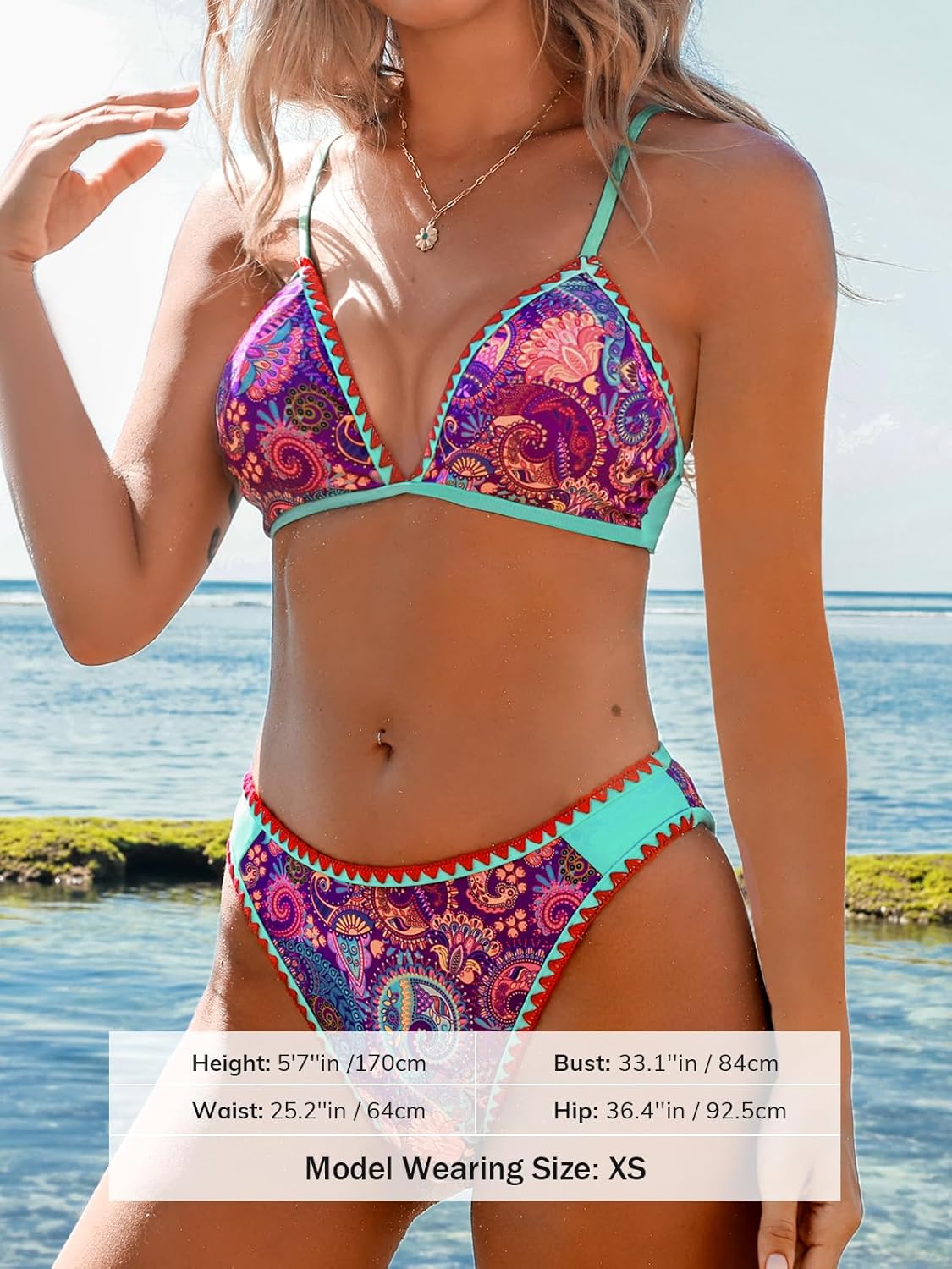 Thumbnail 3 de Maillot de bain deux pièces femme Triangle Cheeky Paisley Shell cousu – design boho