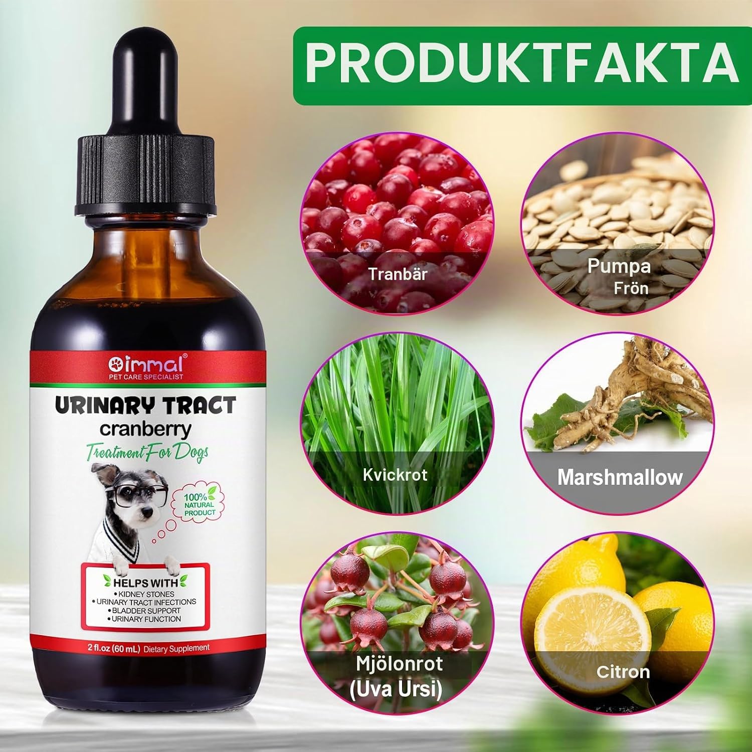 Detalle de RoongDuuDll urindroppar för hund med tranbär, baconsmak och 60 ml