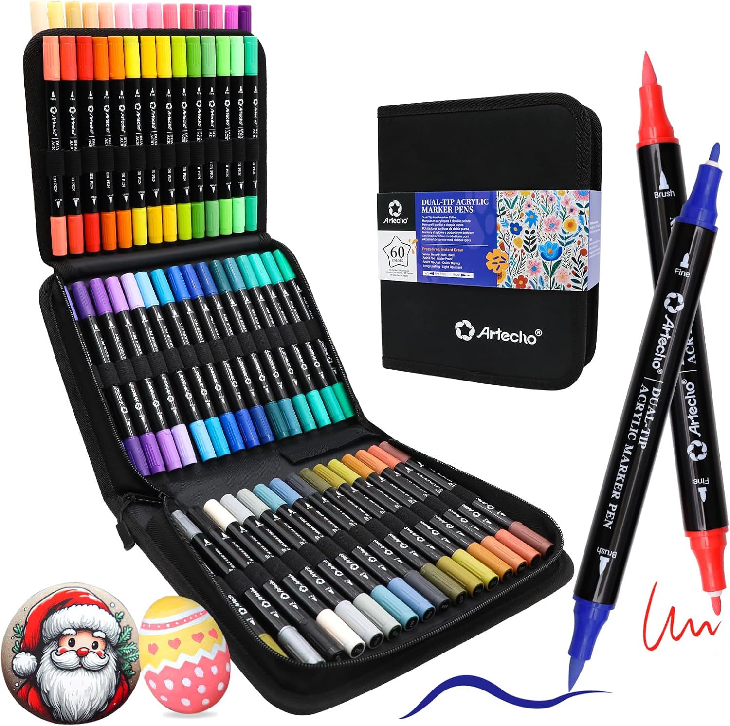 Thumbnail 6 de Artecho Acrylic Paint Markers (72 Colors) with Bag – Dual-Tip Water-Based Pens for Rock, Wood, Ceramic & More