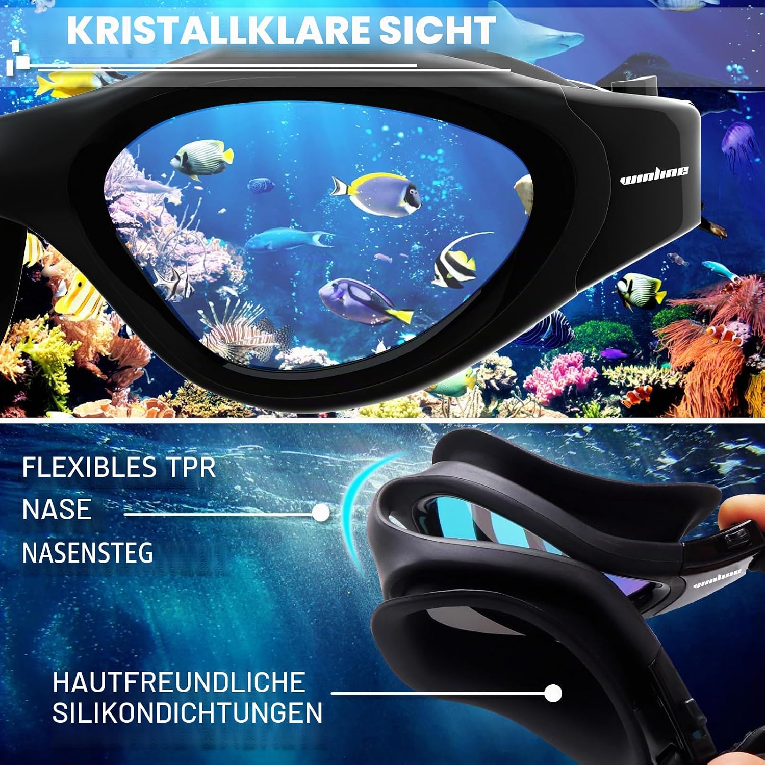 Detalle 2 de Winline Schwimmbrille – Erwachsenen- und Jugendmodell mit Anti-Beschlag, UV-Schutz und wasserdichter Passform