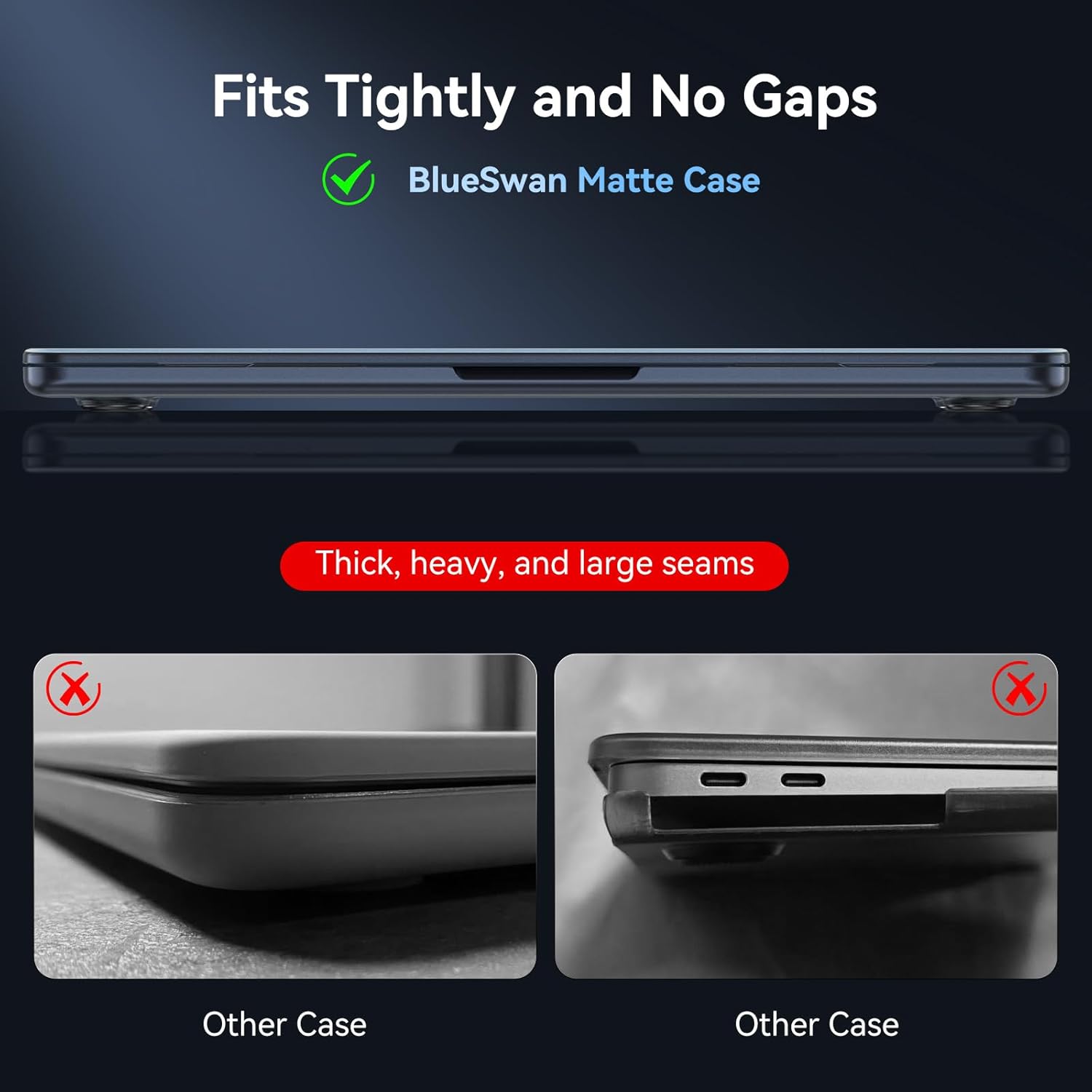 Detalle 2 de BlueSwan Matt Hülle für MacBook Air 15 Zoll (2023–2026) – ultradünne Hartschale im Mitternacht-Blau