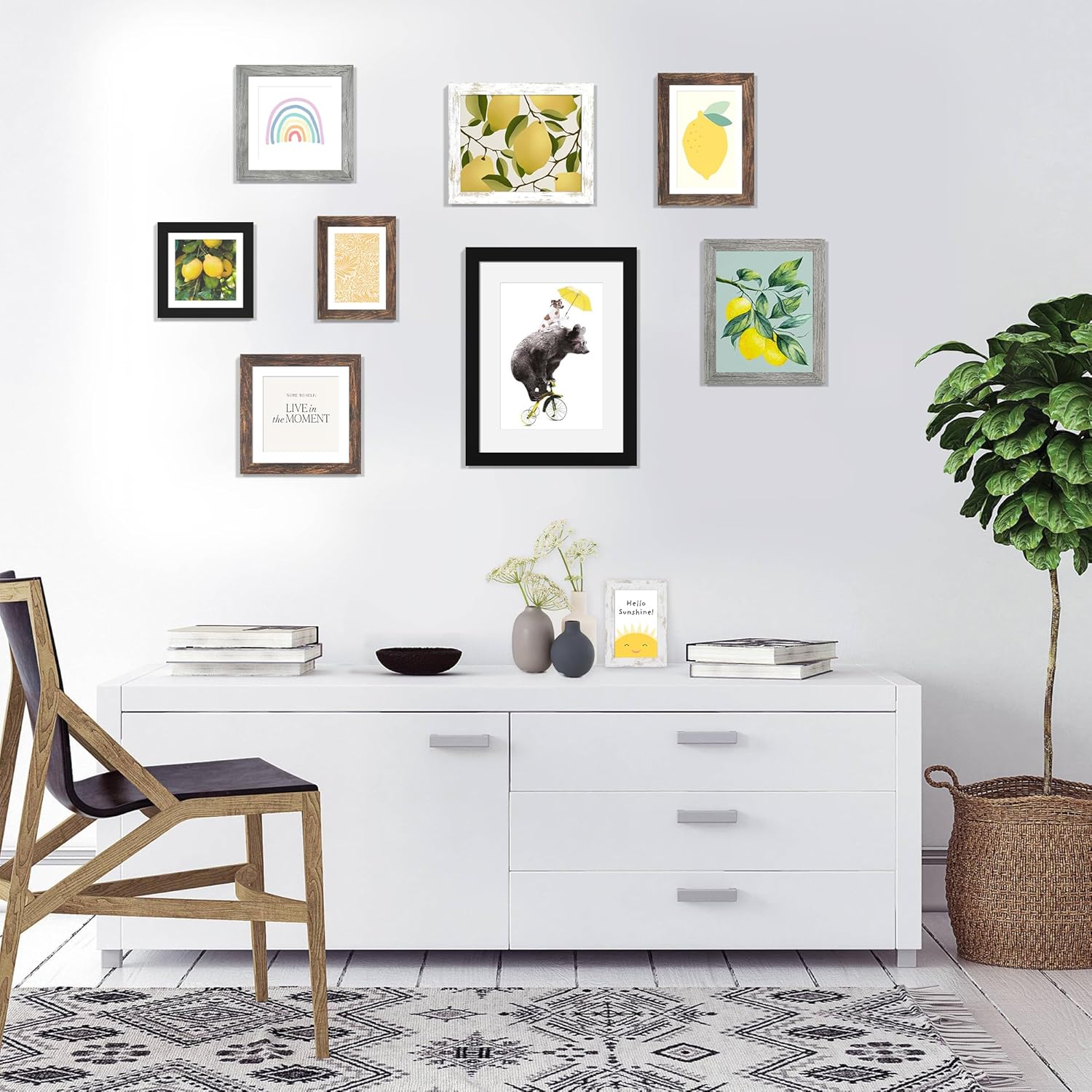 Detalle de Hongkee 8x8 Picture Frame with Glass – Rustic Wood, 6x6 with Mat / 8x8 without Mat, Wall & Tabletop Display