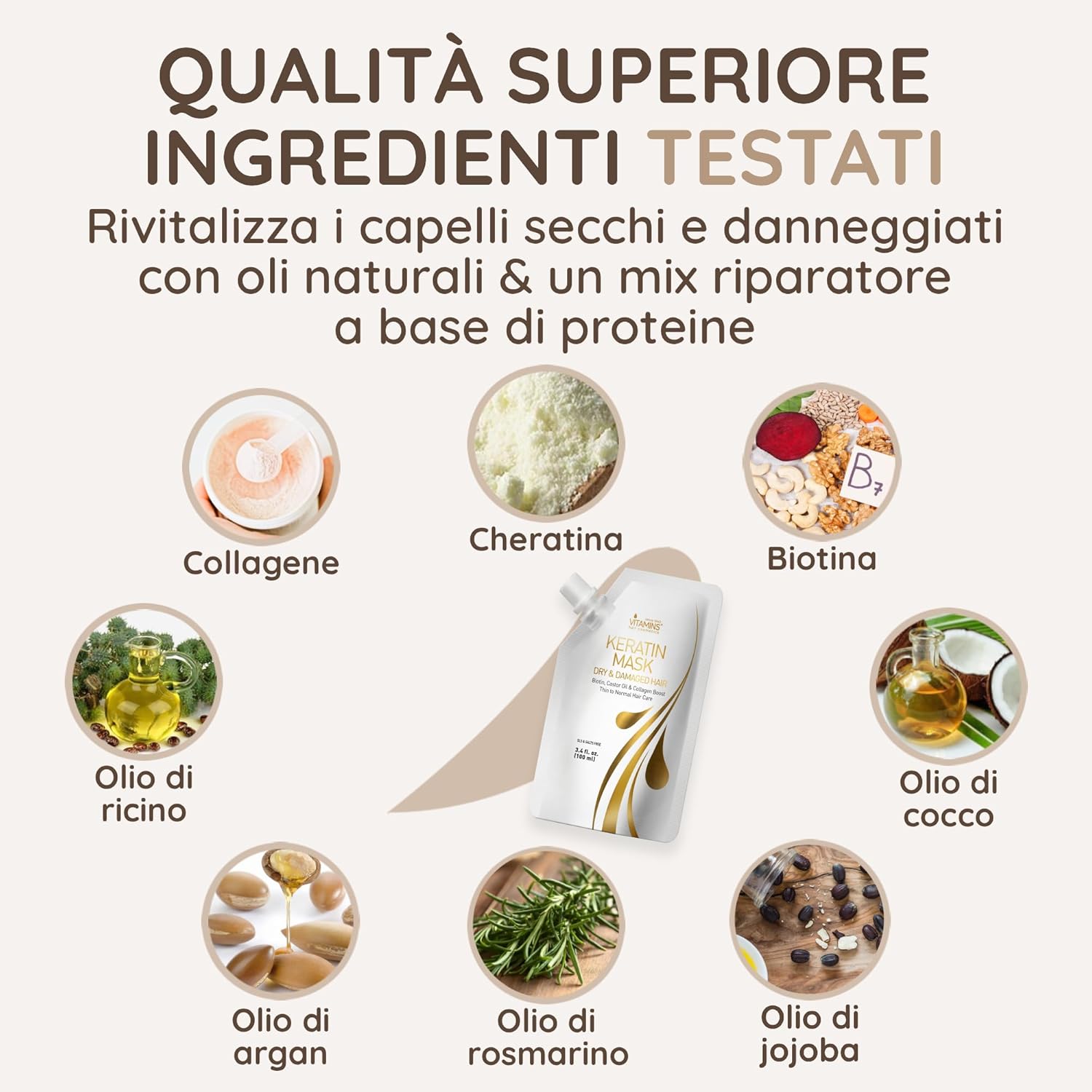 Thumbnail 4 de Vitamins Keratin Mask per Capelli alla Cheratina – Balsamo 2 in 1 per Capelli Danneggiati e Sottili