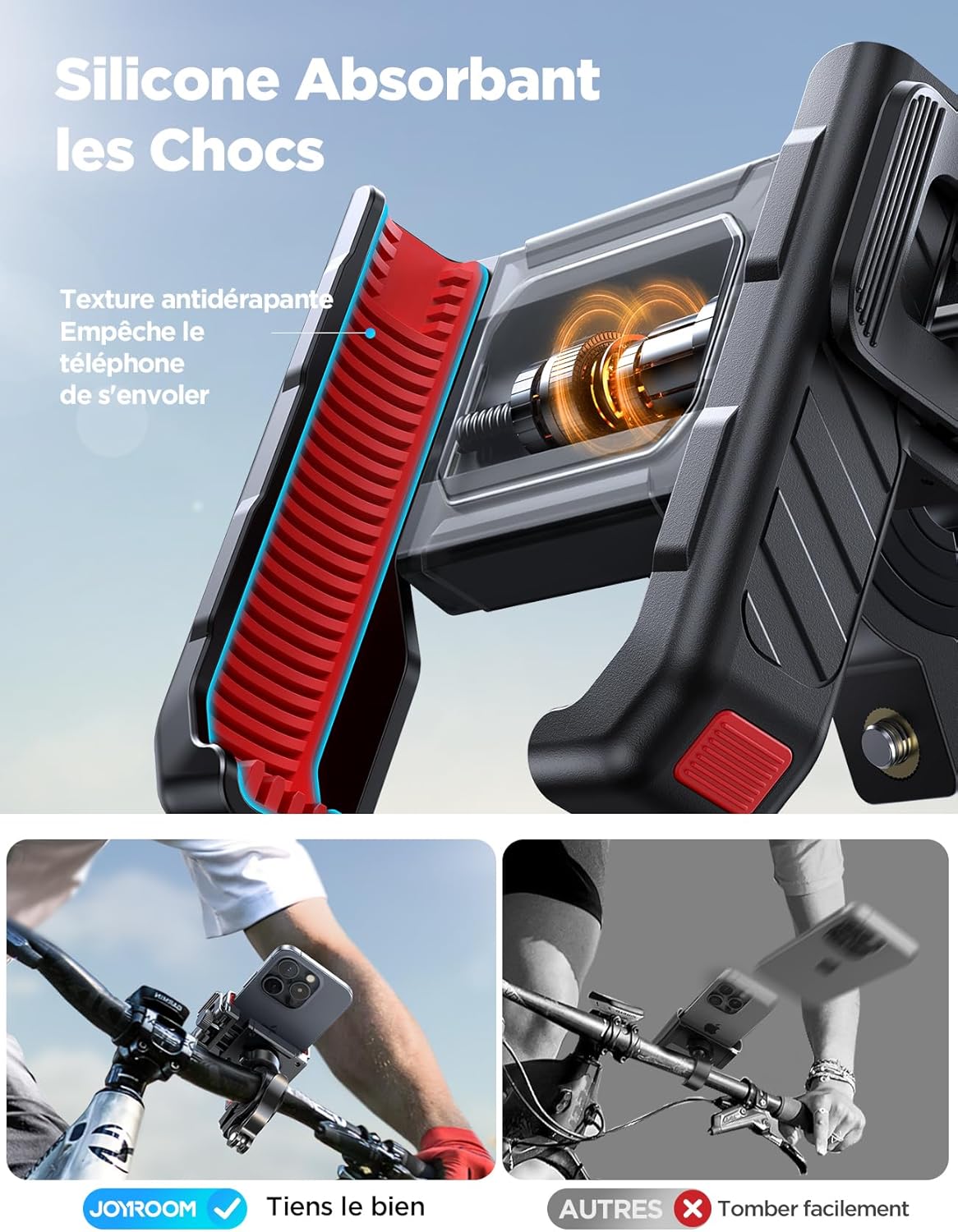 Thumbnail 1 de Support téléphone moto JOYROOM avec absorption des chocs et fixation 1 seconde (universel iPhone 4,7"-7")