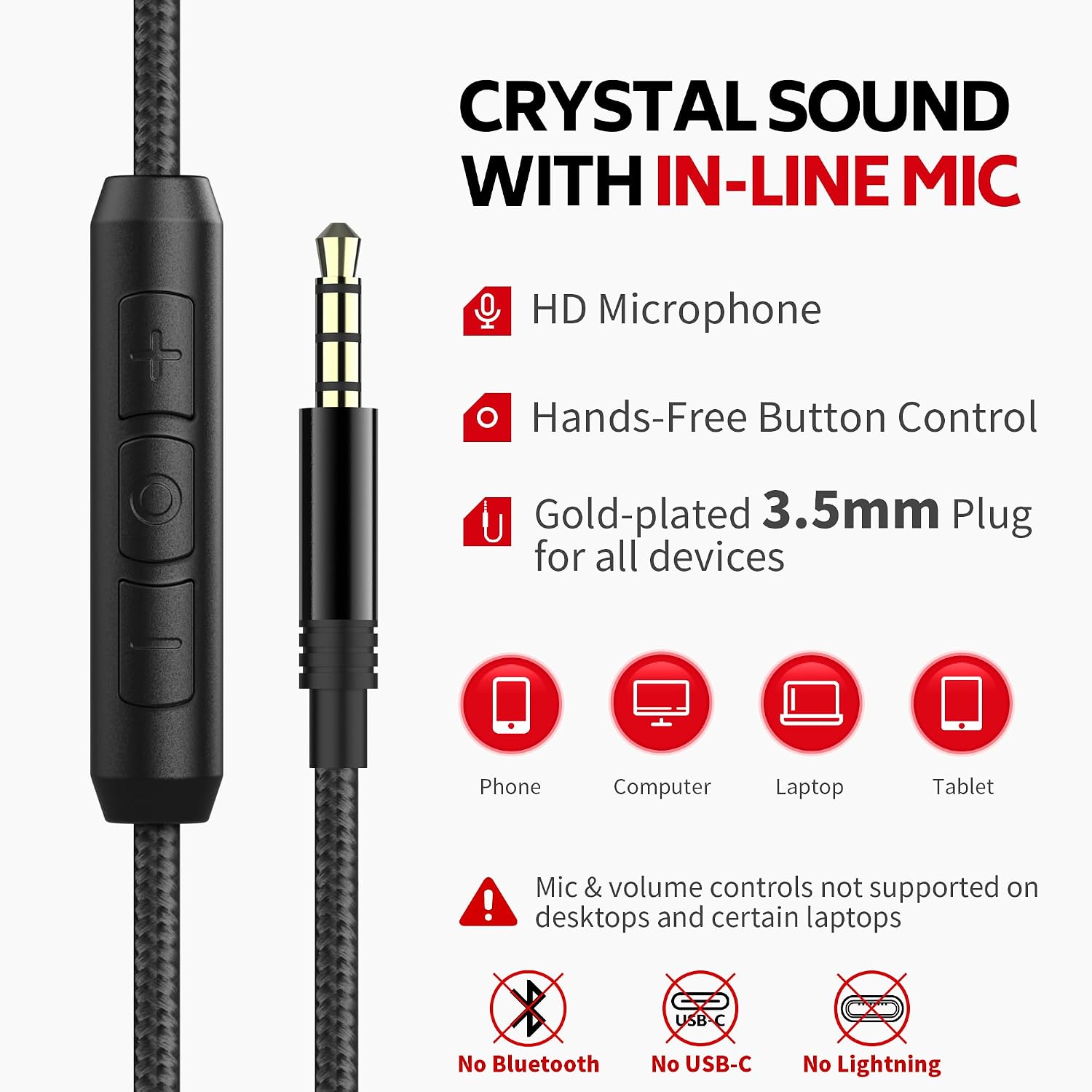 Detalle de COOSII AC01 Wired Over-Ear Headphones with Mic, 3.5mm Jack and Volume Control