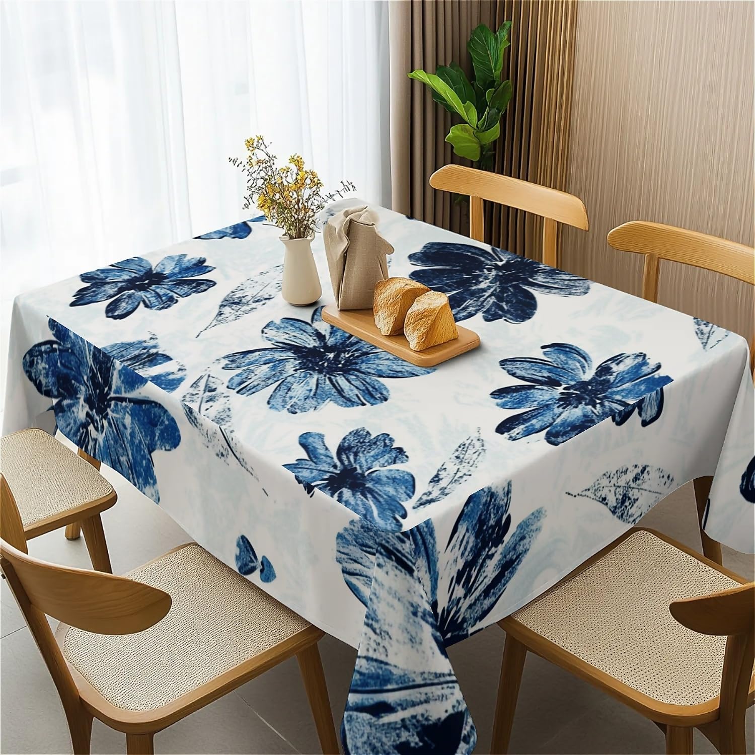 Thumbnail 4 de artslion Rectangle Waterproof Wipeable Table Cover 60x102in – Non-PVC Fabric with Blue Flower Design