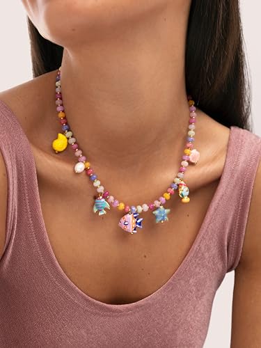 Detalle de SINGULARU Collar Mujer Oceánic Colors: acero bañado en oro 18 kt con cuentas coloridas