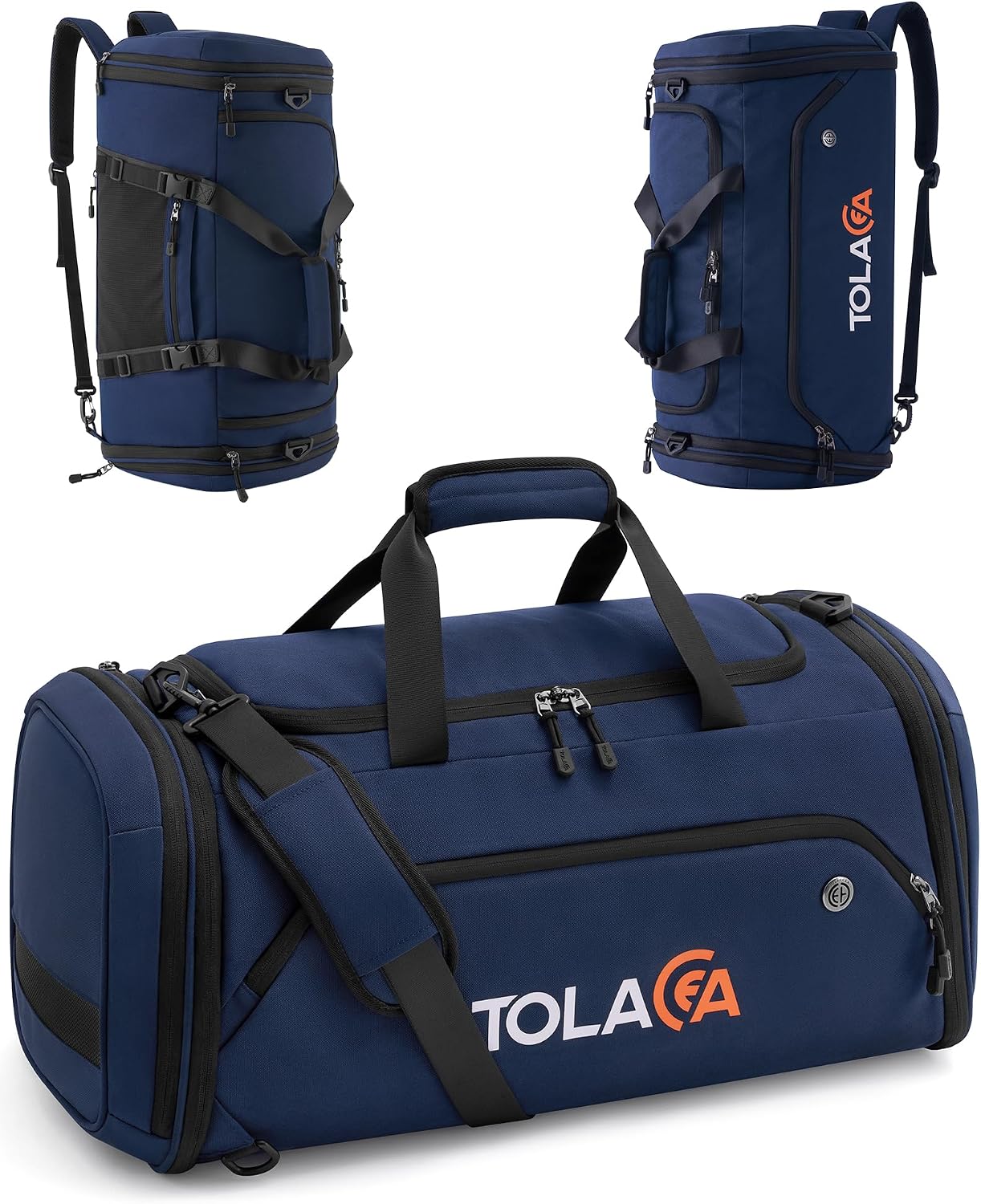 Detalle de Tolaccea Sporttasche 56–70L (erweiterbar) mit Schuh- und Nassfach – als Rucksack tragbar, Blau