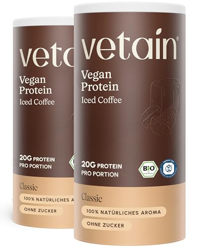 VETAIN Veganes Proteinpulver Eiskaffee – 1080 g, Bio, koffeinhaltig, 4 Proteinquellen, neue Rezeptur