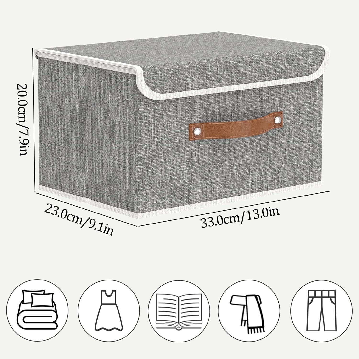 Detalle 2 de OUTBROS Aufbewahrungsboxen mit Deckel (faltbare Stoffboxen) 33 x 23 x 20 cm, grau, 3er-Set