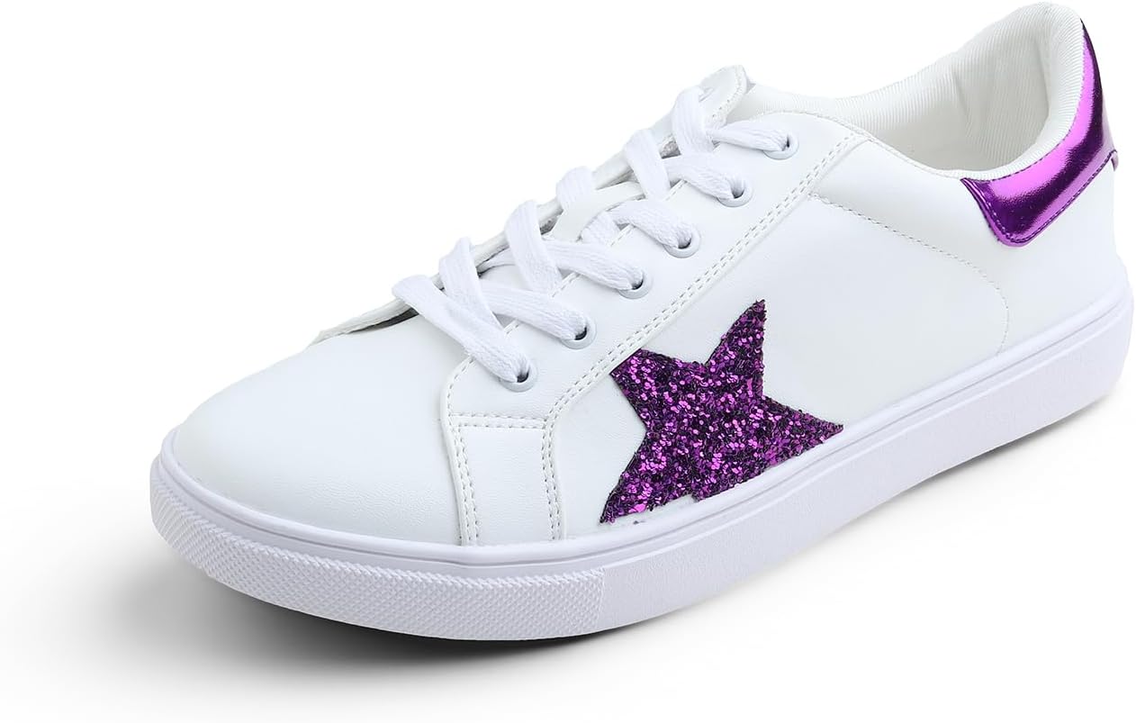 Detalle 2 de Feversole Women's Featured PU Leather Lace-Up Stars Sneaker