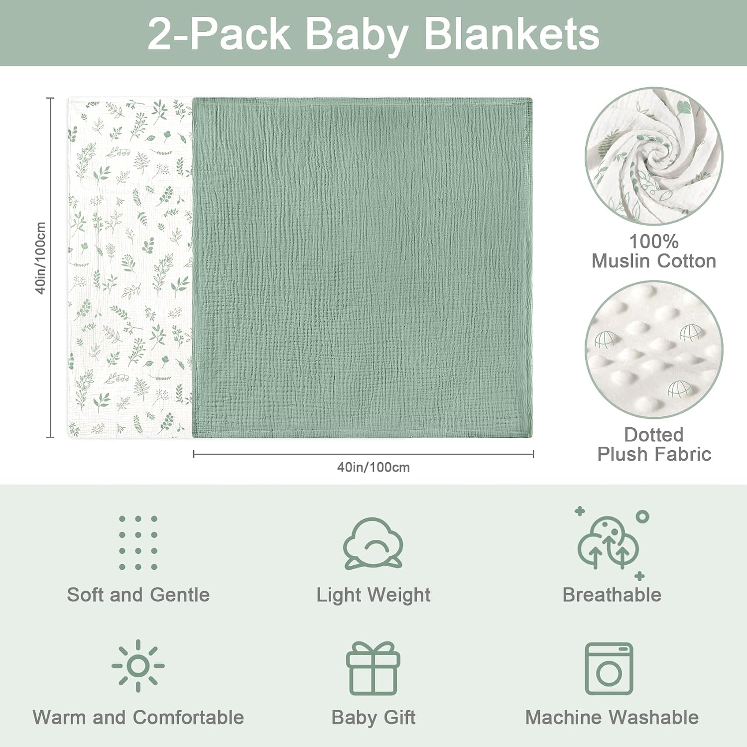 Detalle 2 de Muslin Baby Blanket Set, 40 x 40 Inches