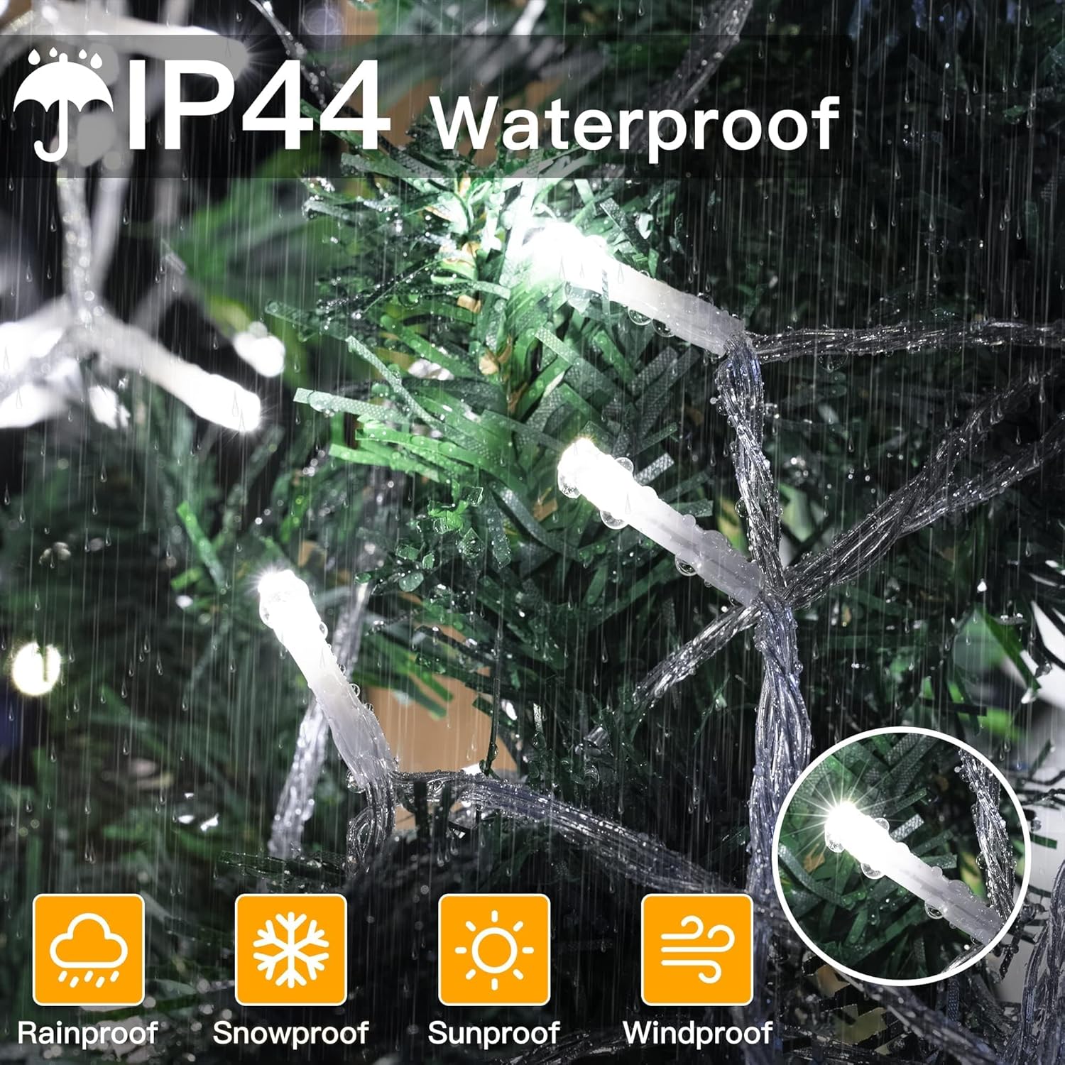 Thumbnail 3 de Ollny Christmas Tree Lights – 20m 200 LED Outdoor Fairy Lights (mains powered), cool white, IP44 waterproof with remote, timer & 8 modes