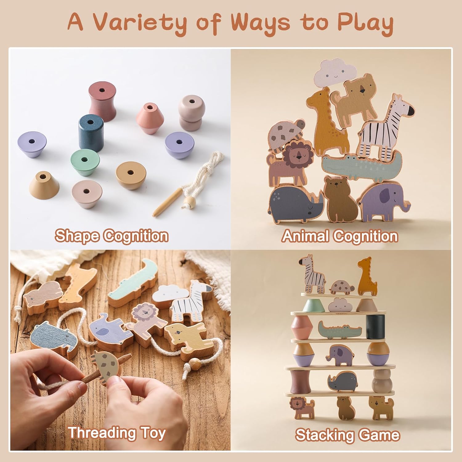 Thumbnail 1 de Smartwo Wooden Animal Threading and Stacking 30 pack