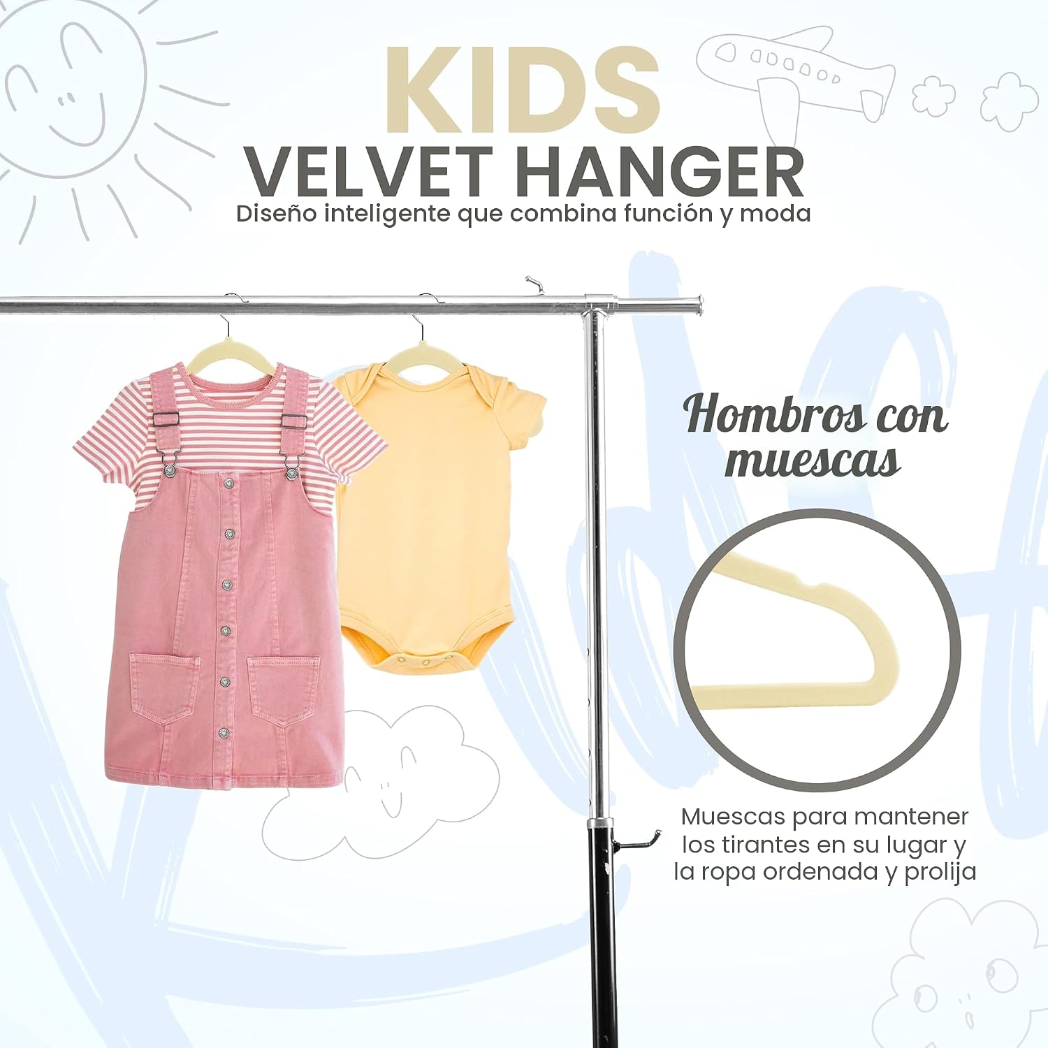 Detalle de Utopia Home Perchas de terciopelo infantiles 11" paquete 30