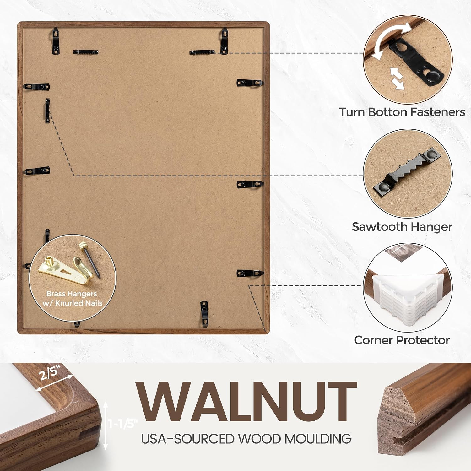 Detalle de FLYJOE 11x14 Picture Frame in Natural Walnut Wood with Tempered Glass (Fits 8x10 Photos)