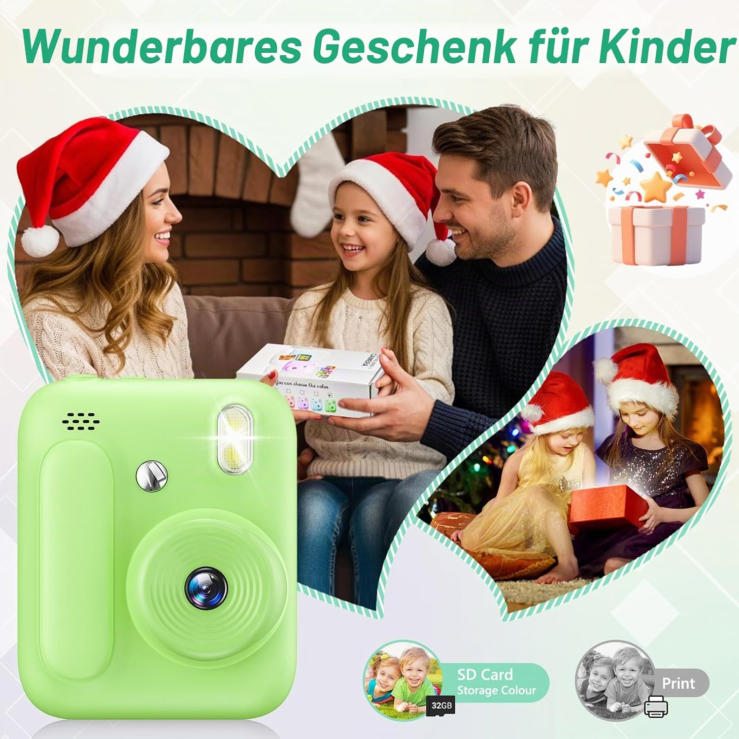 Thumbnail 6 de Naxup Sofortbildkamera für Kinder – 1080P, Druckpapierfarben, 32GB & kreative Extras (Grün)
