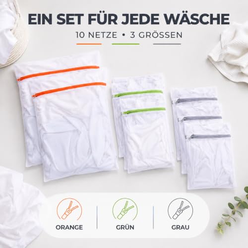 Detalle de 10 x Premium Wäschenetz Set – Netz für Waschmaschine mit Reißverschluss, gemischte Größen (10er Mix) von TK Gruppe Timo Klingler