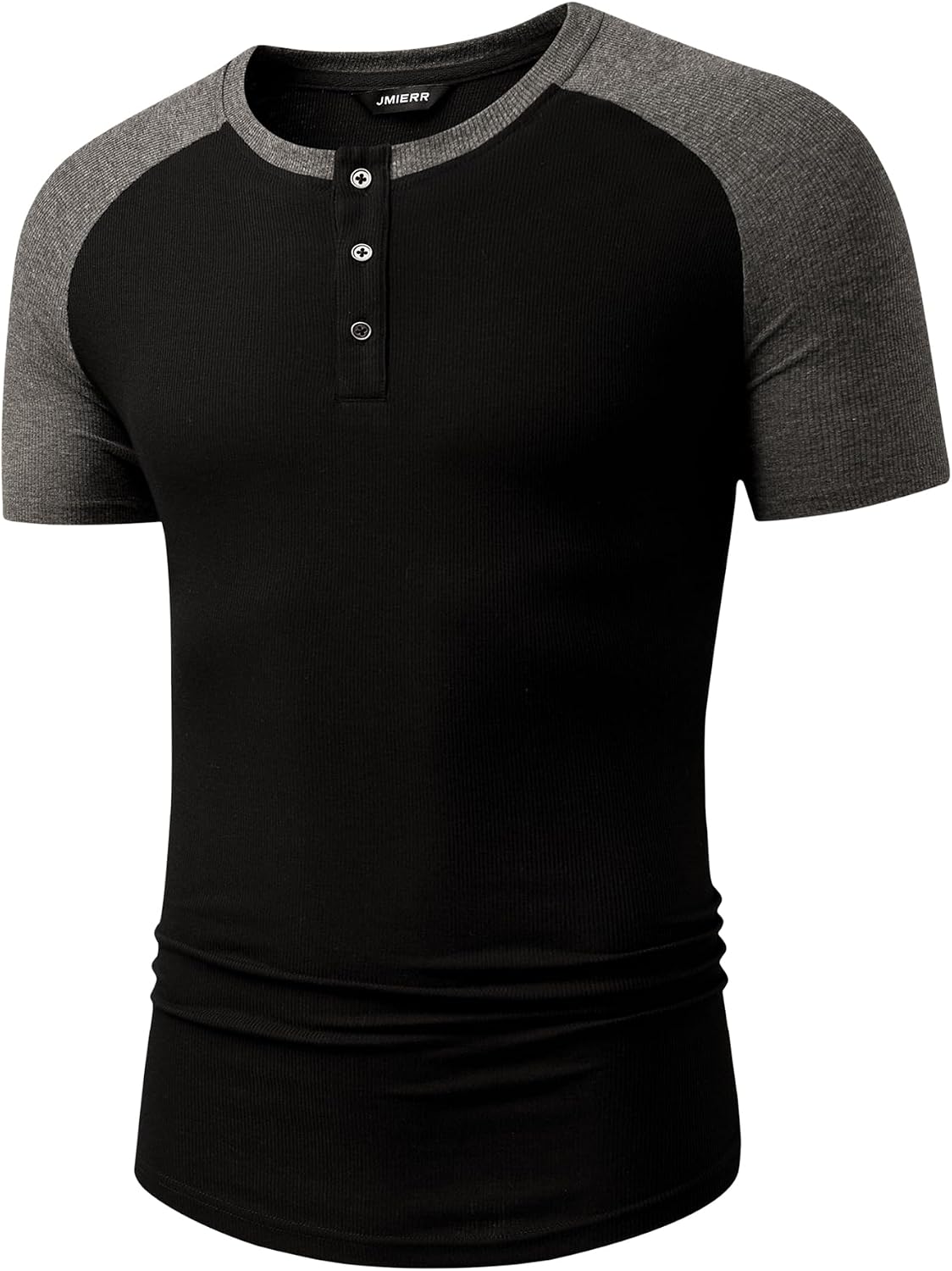 Thumbnail 2 de JMIERR Men’s Muscle Slim Henley Longline T-Shirt with Button Placket