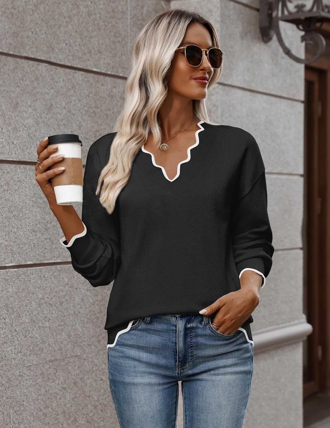 Detalle 2 de Zeagoo Women's V-Neck Sweater