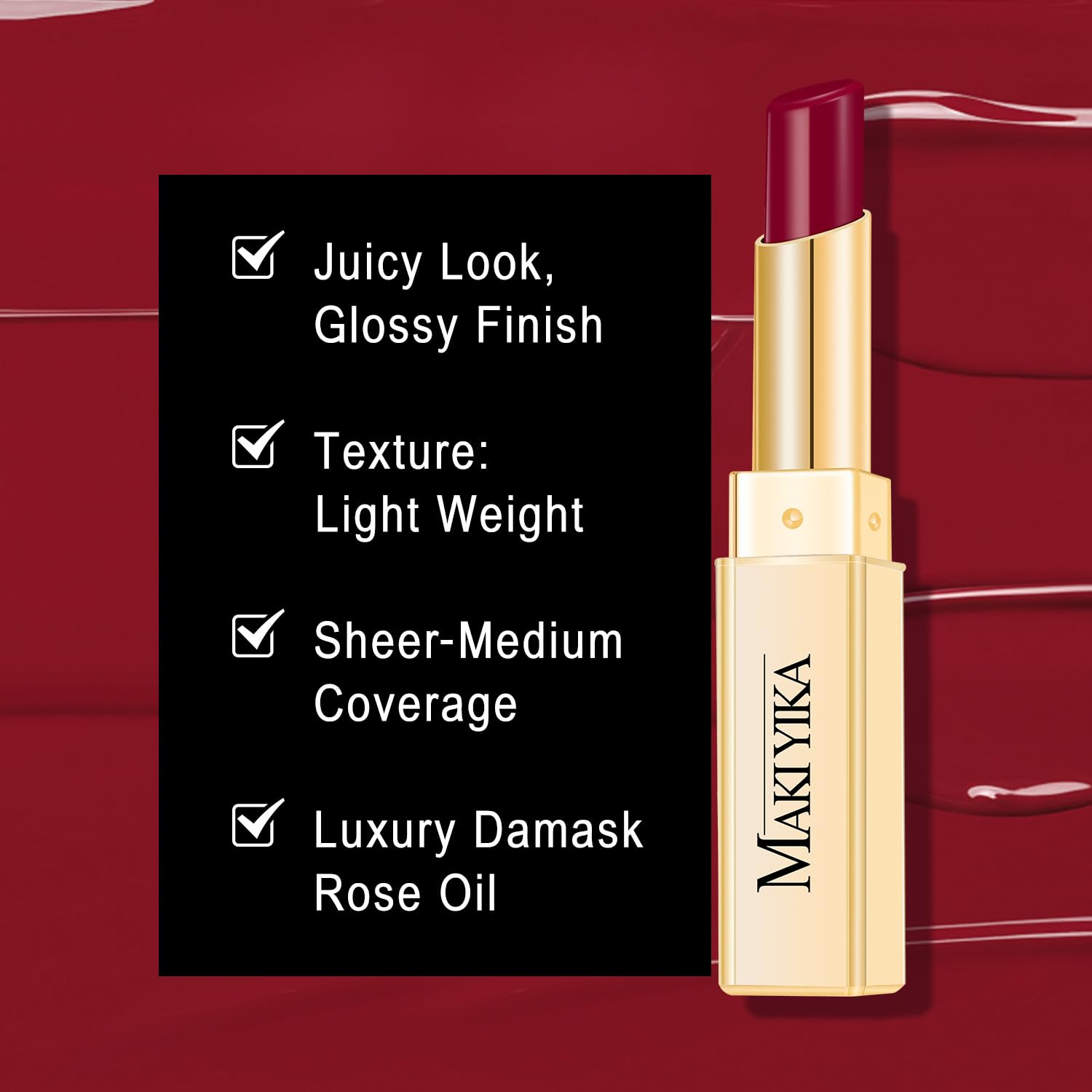 Detalle de MAKI YIKA Moisture Dark Berry Lipstick (MA049) Hydrating Glossy Lip Color for Dry Lips