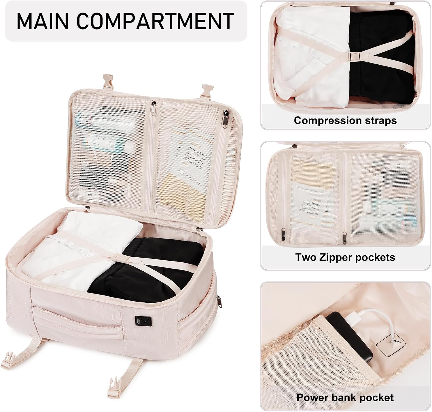 Detalle 1 de ECOHUB 20L Max Ryanair Cabin Bag 40 x 20 x 25cm Underseat Backpack with USB Port (Beige)