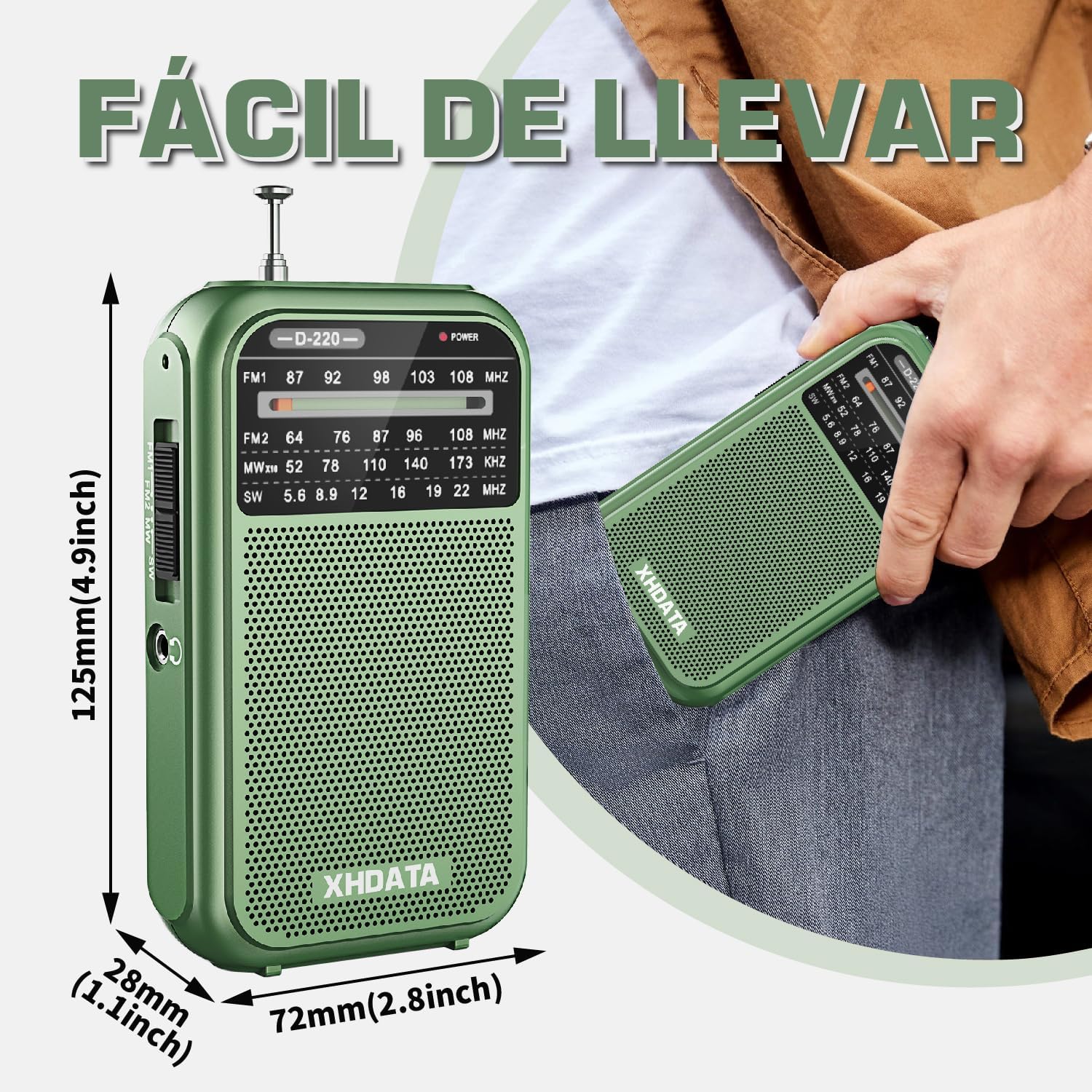 Detalle de XHDATA D220 Radio portátil FM AM SW 125 g
