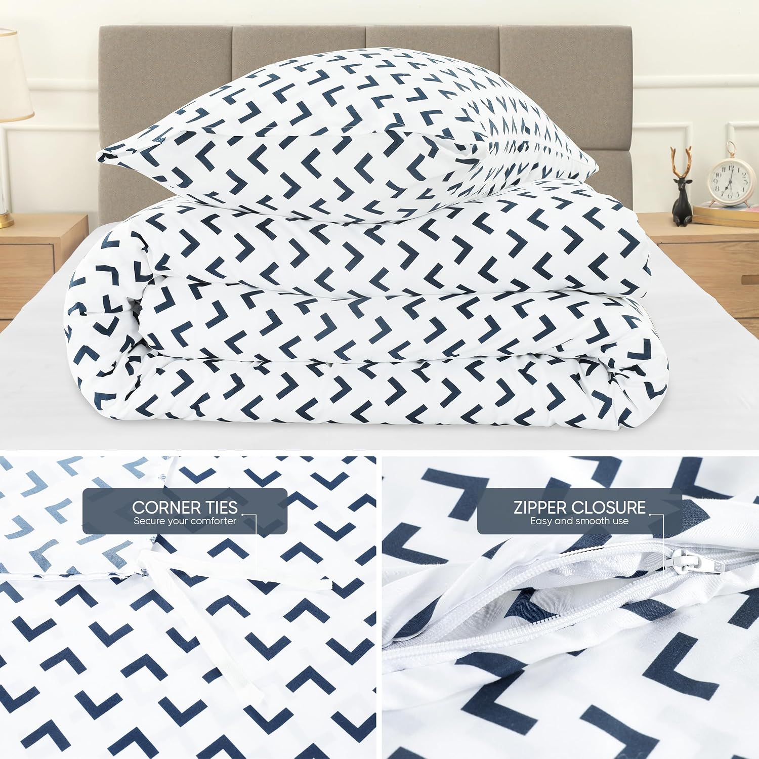 Thumbnail 4 de Utopia Bedding Navy Print Duvet Cover Set