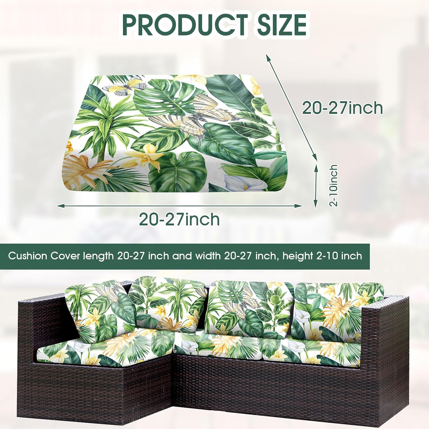 Thumbnail 2 de LiveGo Patio Stretch Sofa Cushion Cover (8-pack) – Outdoor replacement slipcovers with soft elastic fit, Green Leaves