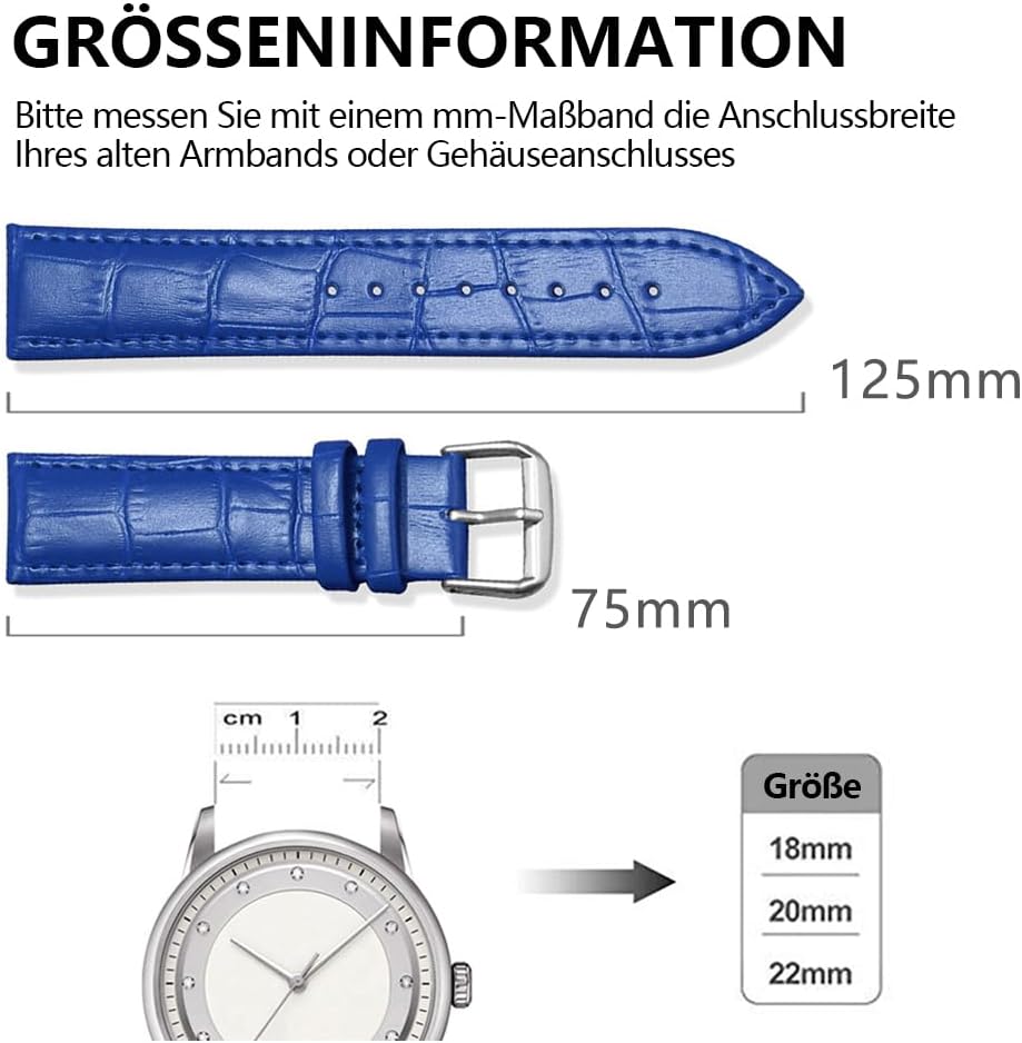 Thumbnail 4 de SZYXMY Krokodilmuster Lederarmband Ersatzarmband aus Kalbsleder (12–24 mm) mit Edelstahl-Schließe