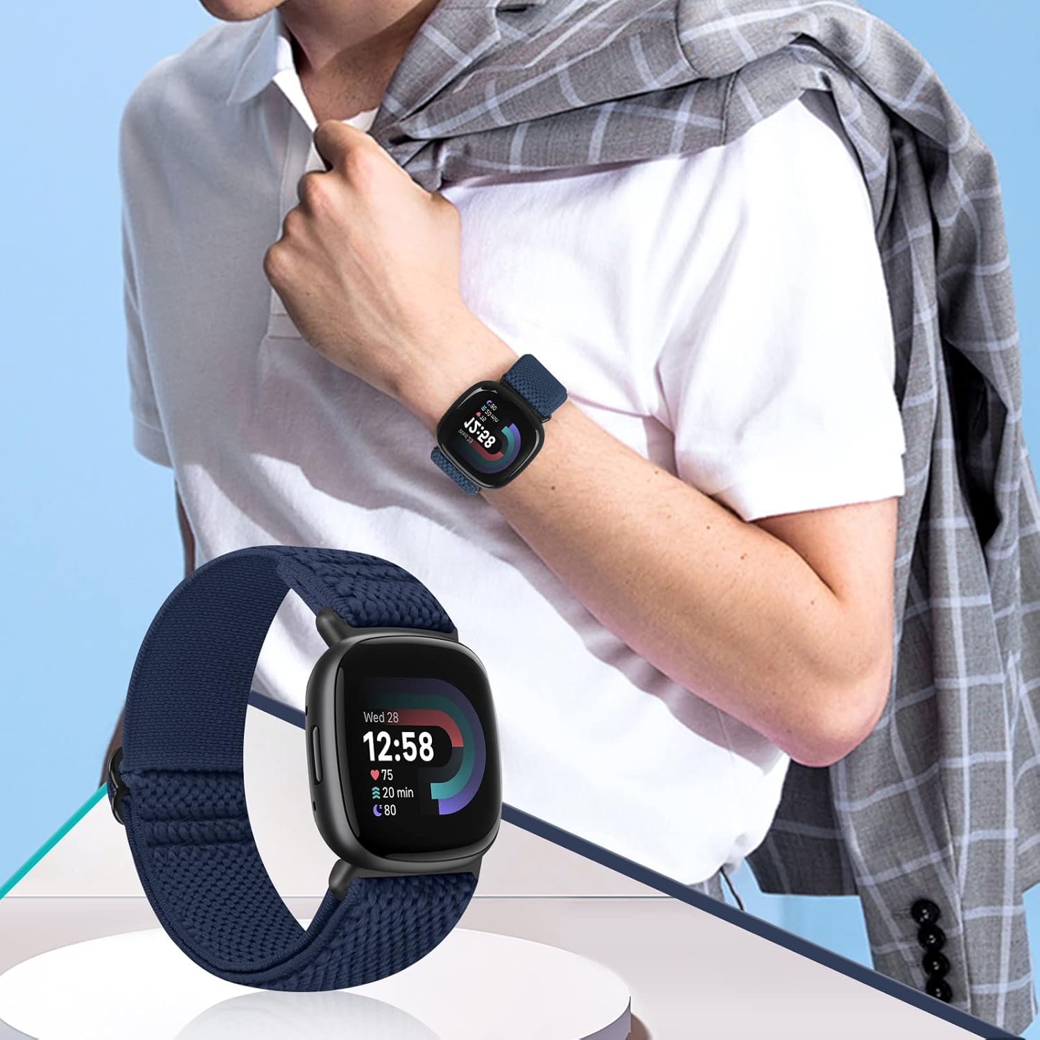 Thumbnail 6 de Tiptops 5 Pack Straps: Nylon Loop bands for Fitbit Versa 3/4 and Sense 2
