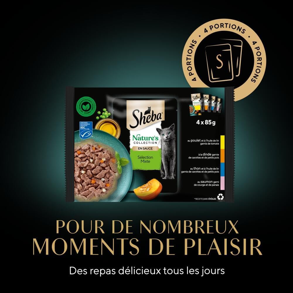 Detalle de Sheba Nature’s Collection — nourriture humide pour chats adultes en sauce (Terre & Mer), 4 variétés