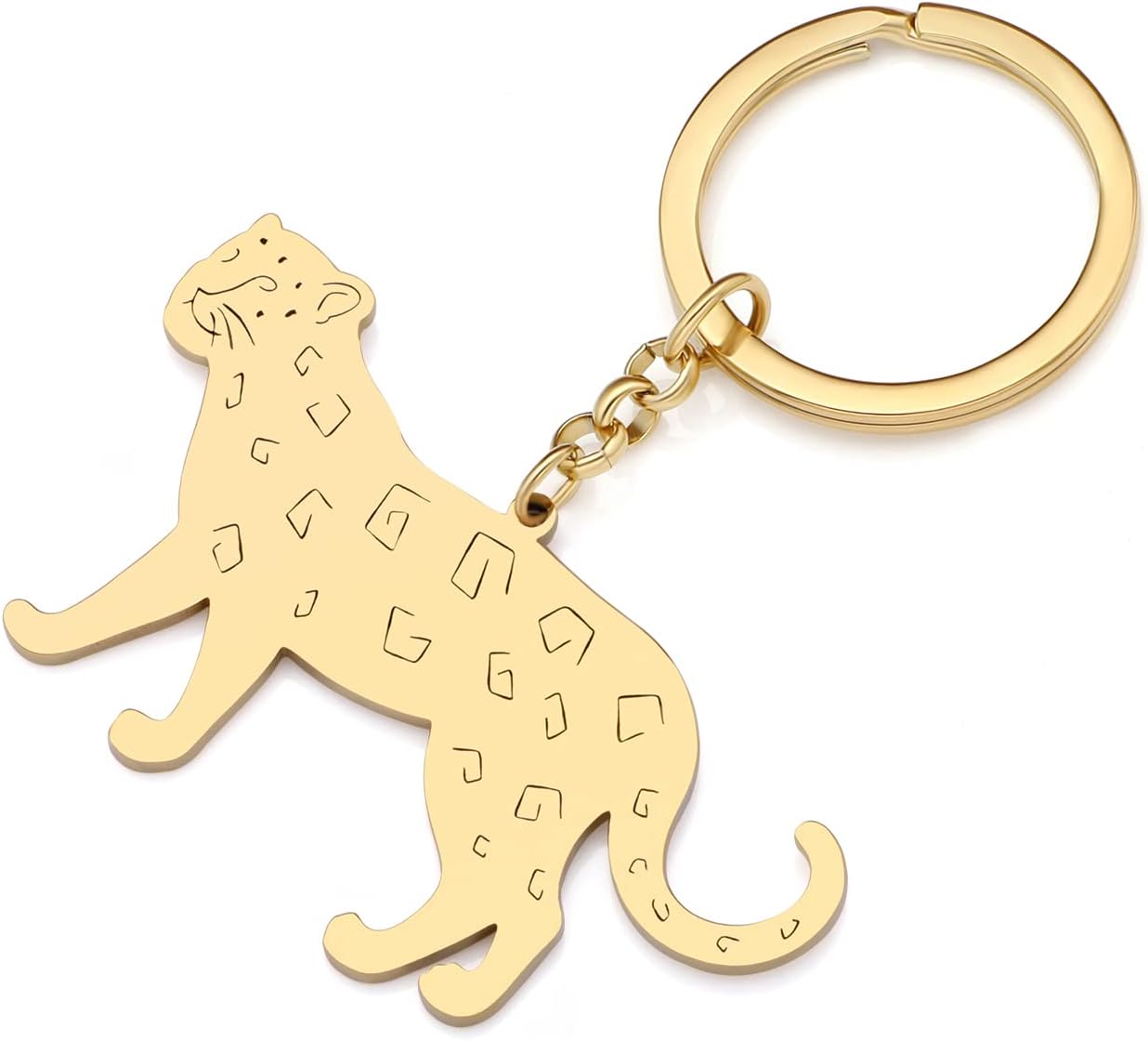 RAIDIN Porte-clés Tigre Léopard en acier inoxydable 30 mm