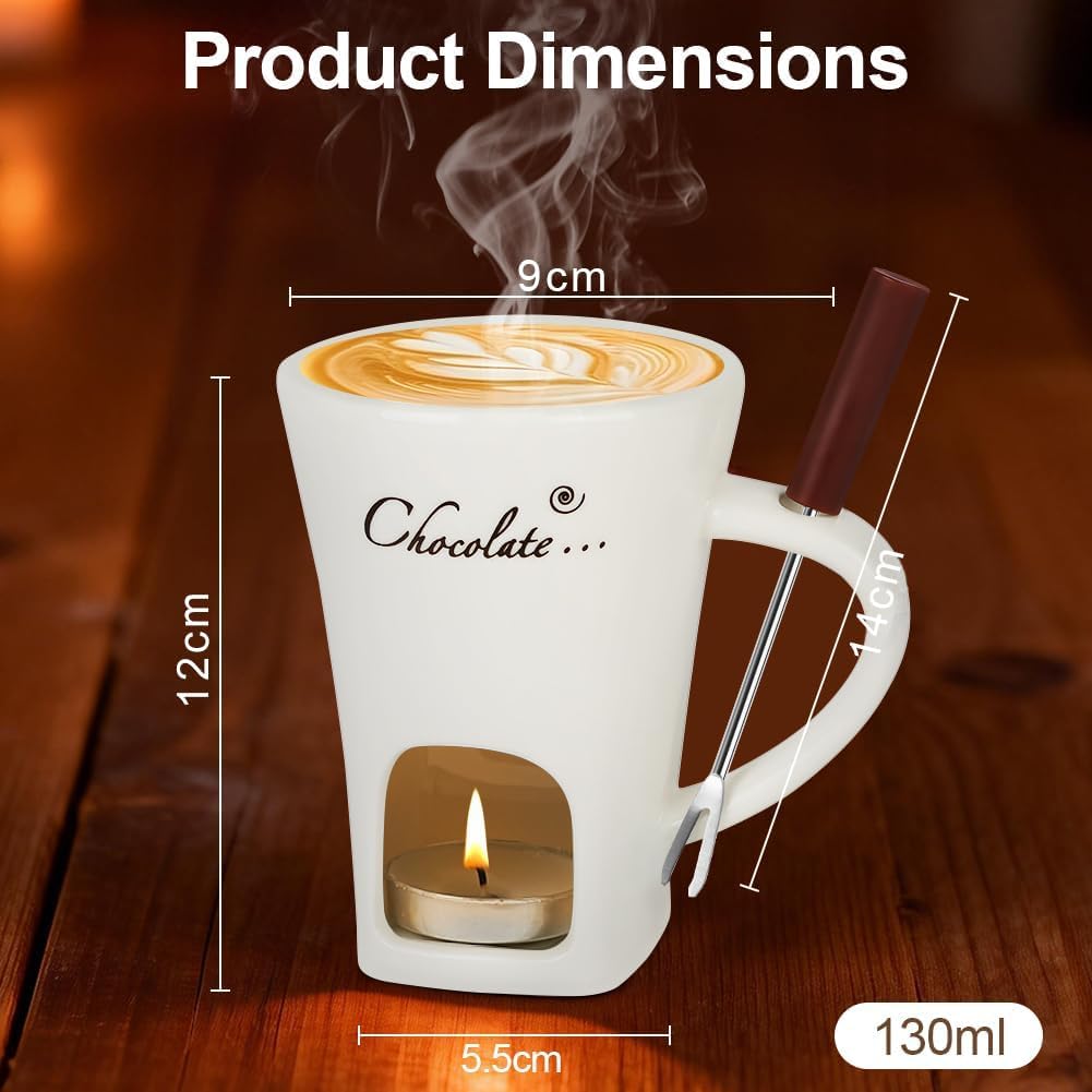 Detalle de Vicloon V-QKLRHL-WHT-FBA Ceramic Chocolate Fondue Mug, 130ml Candle-Heated