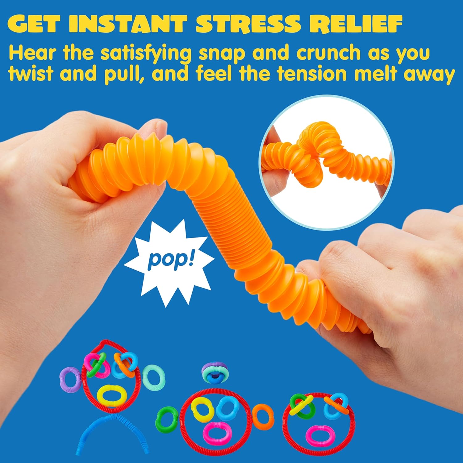 Thumbnail 1 de JOYIN 18-Pack Pop Tubes Sensory Fidget Toys, Small, 9 Colors