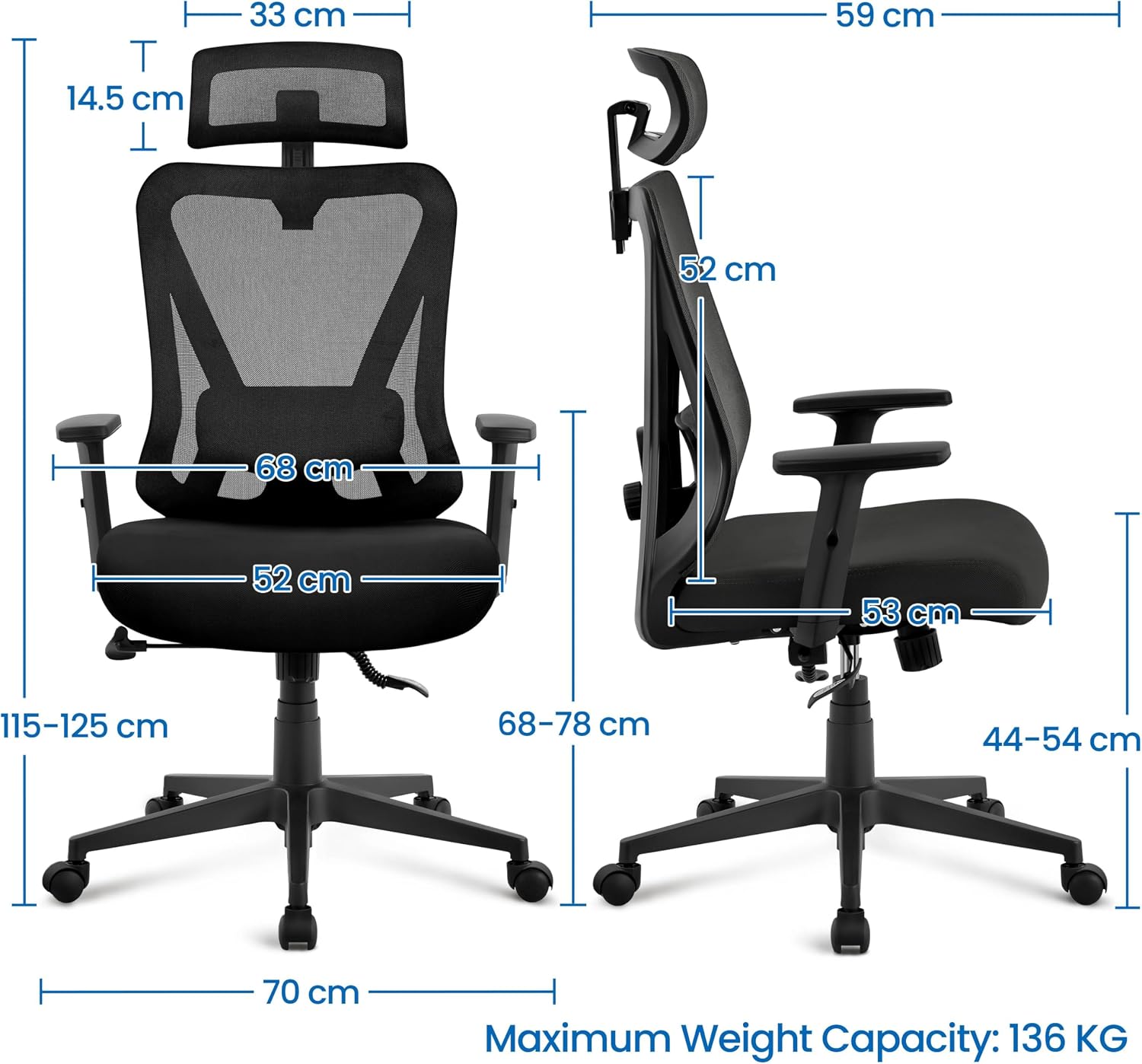 Thumbnail 2 de Yaheetech Poltrona da Ufficio Ergonomica con Schienale a S, Reclinabile e Bloccabile tra 90° e 130° (Rete Traspirante)
