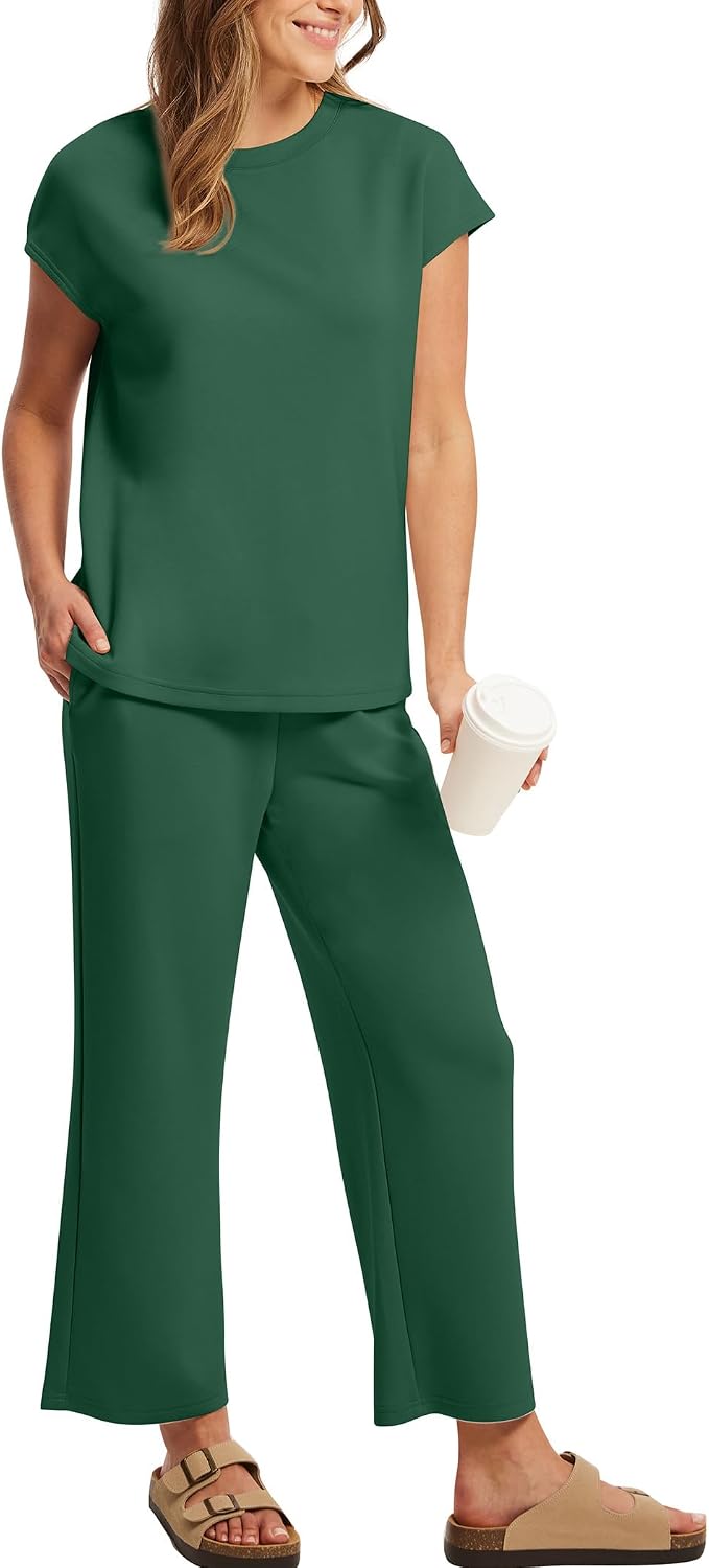 Detalle de Sampeel Two Piece Sets for Women: Cap Sleeve Tops & Wide-Leg Crop Pants for Summer Vacations