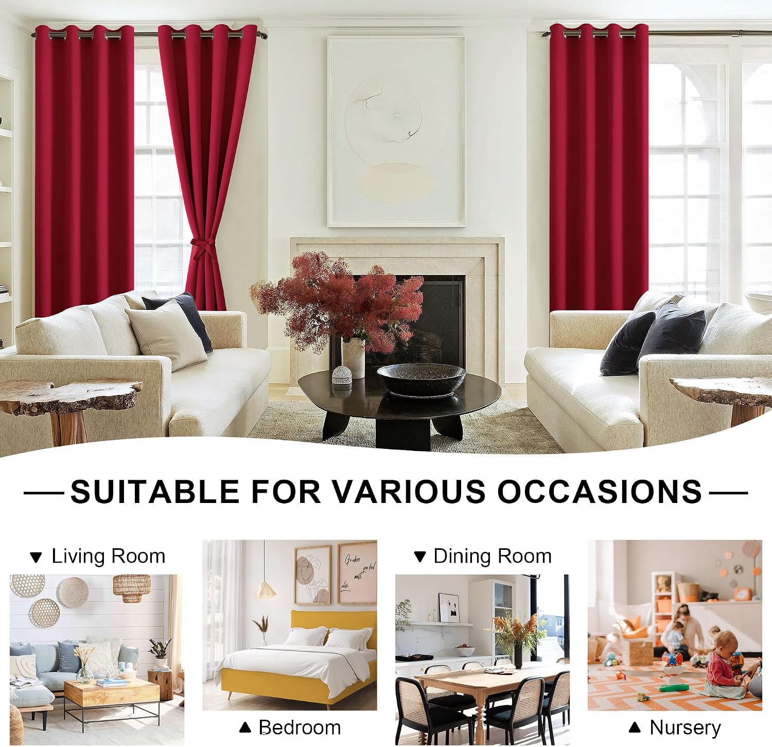 Detalle de DWCN Rideaux occultants thermiques anti-froid avec œillets, rouge (lot de 2), 132x137 cm