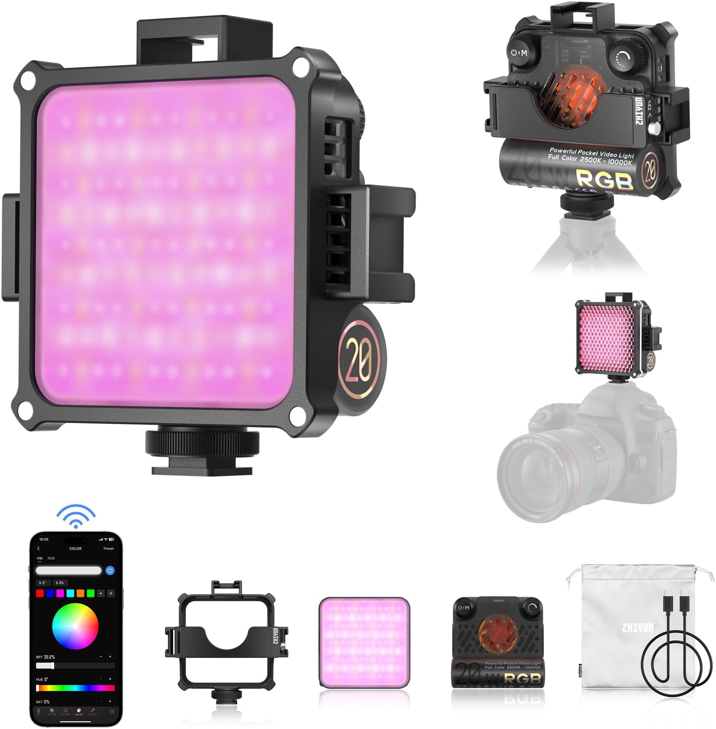 Detalle de ZHIYUN Fiveray M20 Combo – Bi-Color Videolicht 20W mit Magnetzubehör