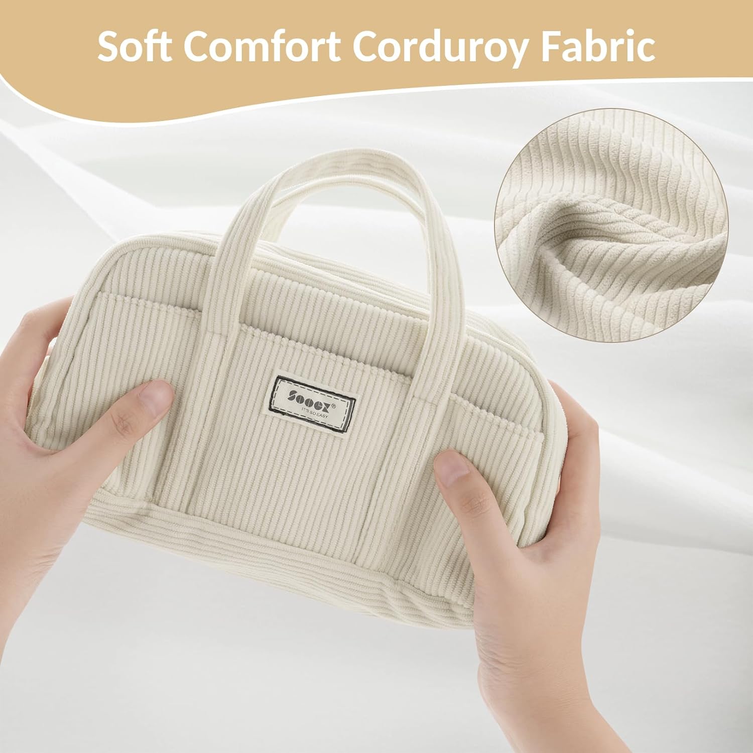 Detalle de Sooez Large Corduroy Pencil Case with 5 Compartments and Wide Opening