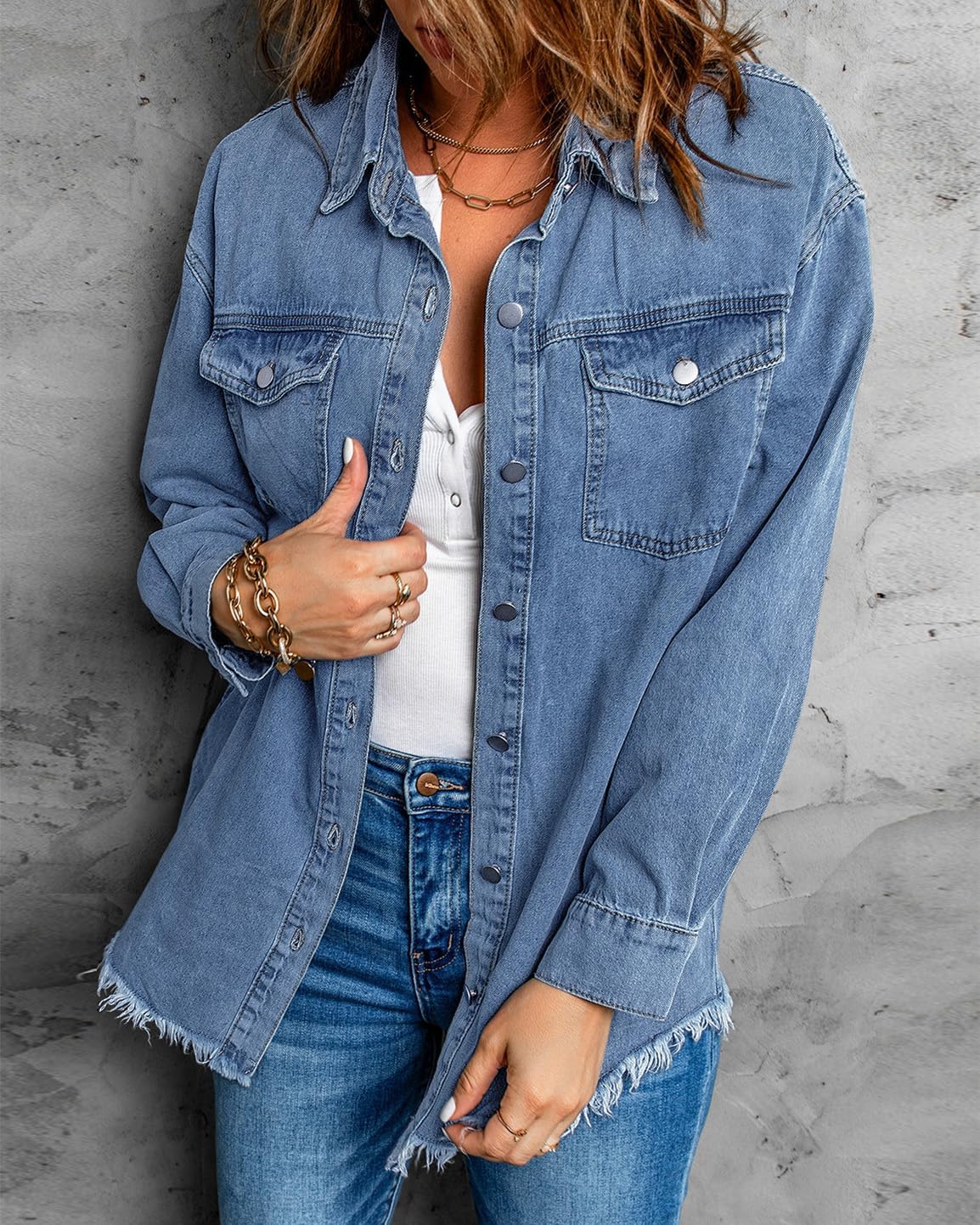 Detalle 2 de Vetinee Oversized Denim Shacket Blue 💙