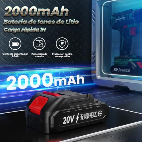 Detalle de Taladro Atornillador Inalámbrico FAHEFANA 20V con 42 Nm, 2 Velocidades y 25+1 Torque