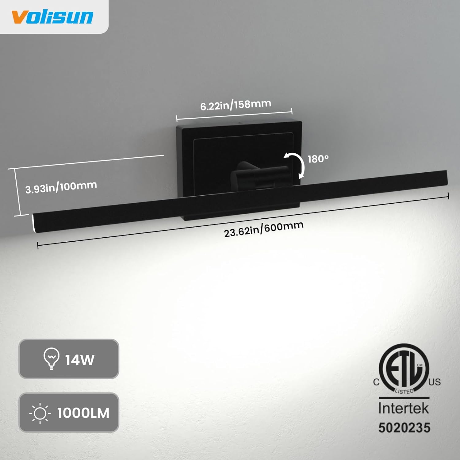 Thumbnail 5 de VOLISUN 24-Inch Modern Bathroom Vanity Light, 14W Dimmable LED, 5 CCT, Rotatable